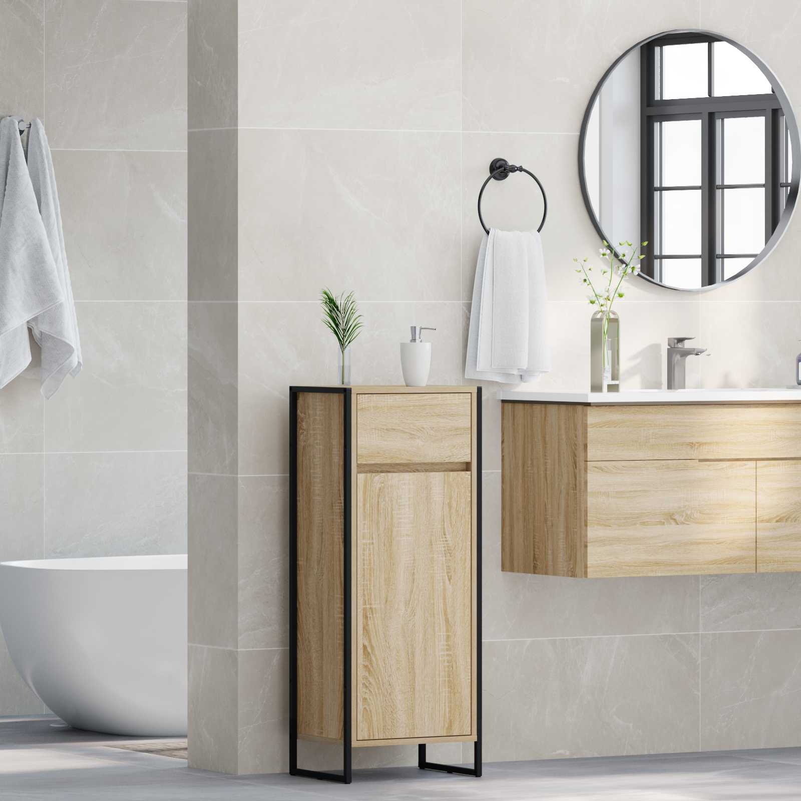 Badezimmerschrank Sonoma 40 x 30 x 100 cm Holzwerkstoff
