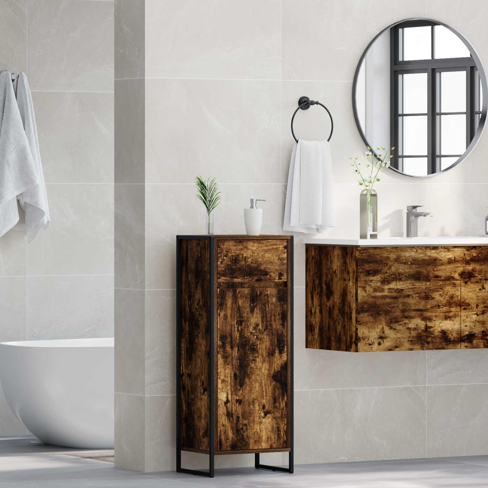 Badezimmerschrank Raucharbe 40 x 30 x 100 cm Holzwerkstoff
