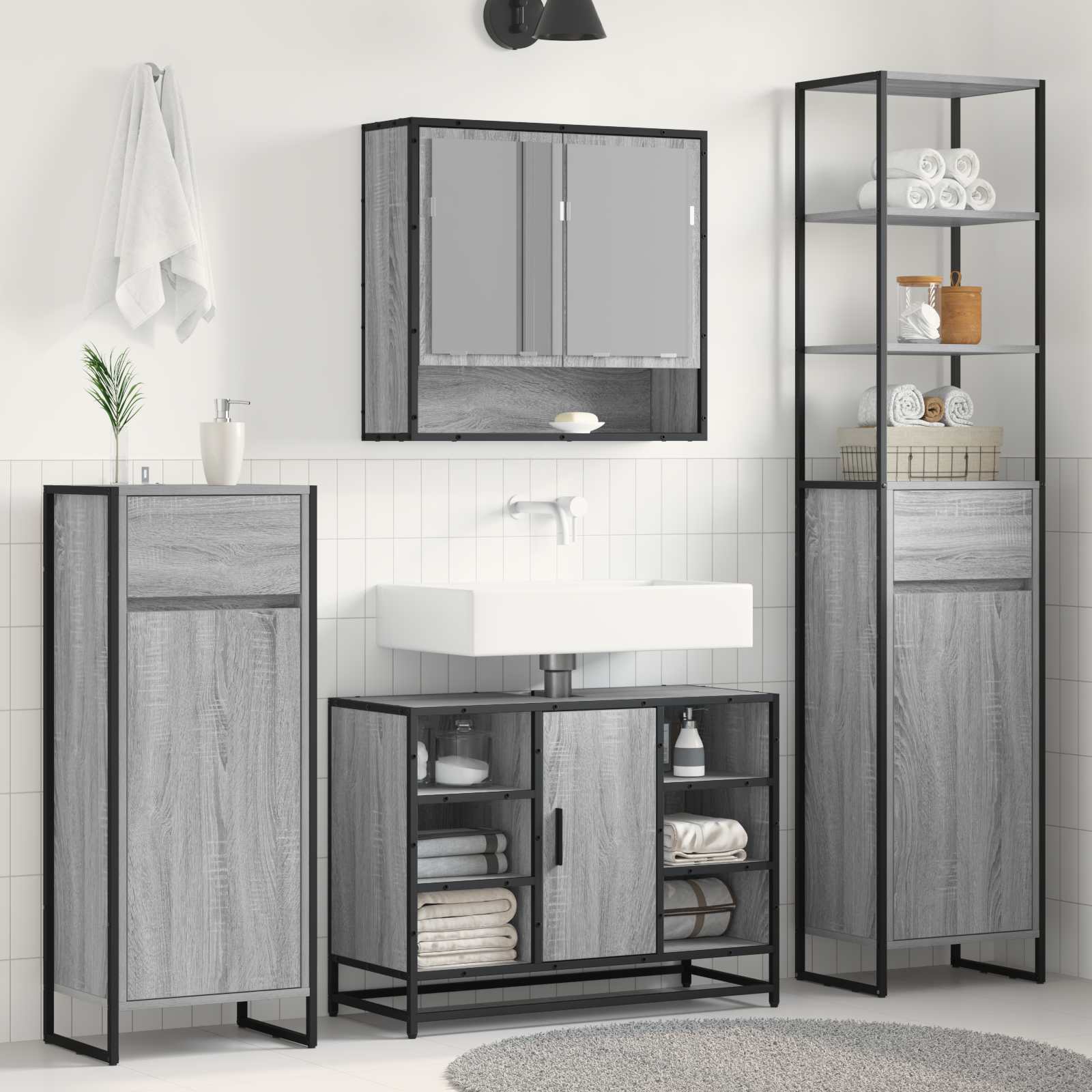 Badezimmerschrank Sonoma-Grau 40 x 30 x 100 cm Holzwerkstoff