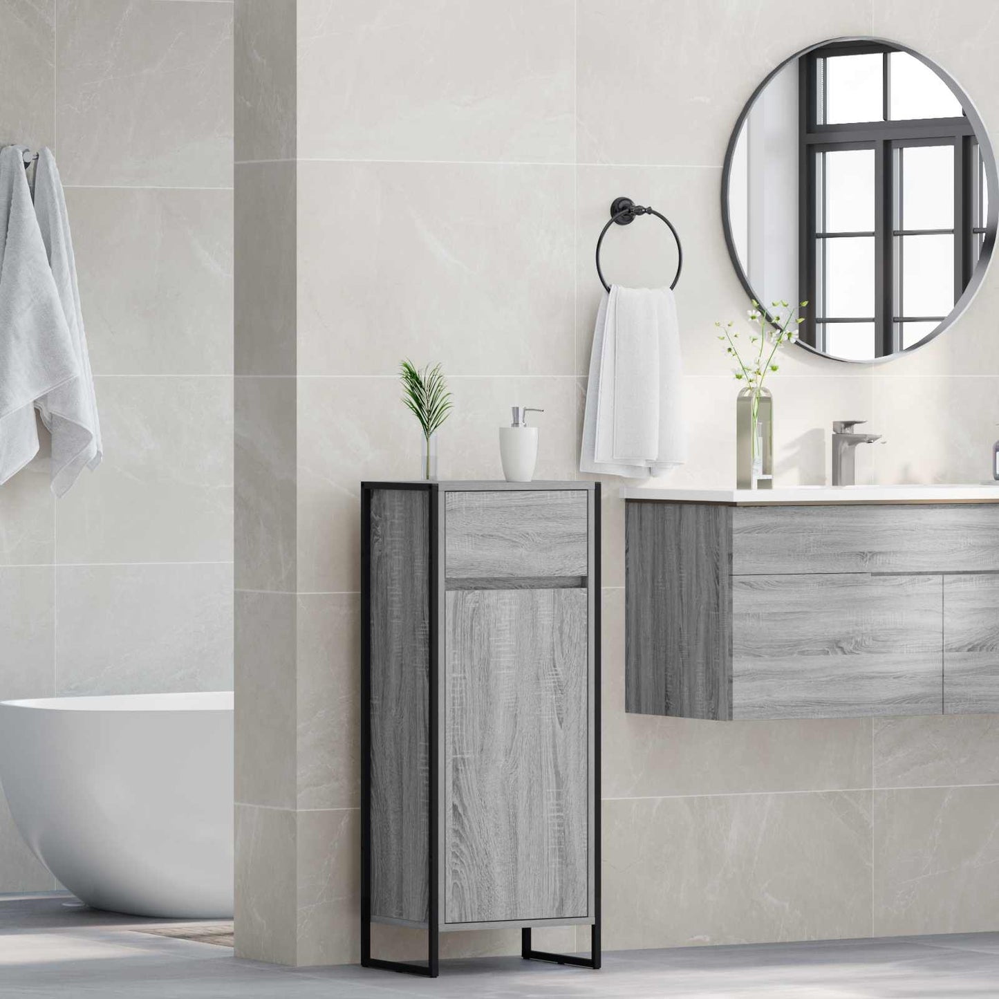 Badezimmerschrank Sonoma-Grau 40 x 30 x 100 cm Holzwerkstoff