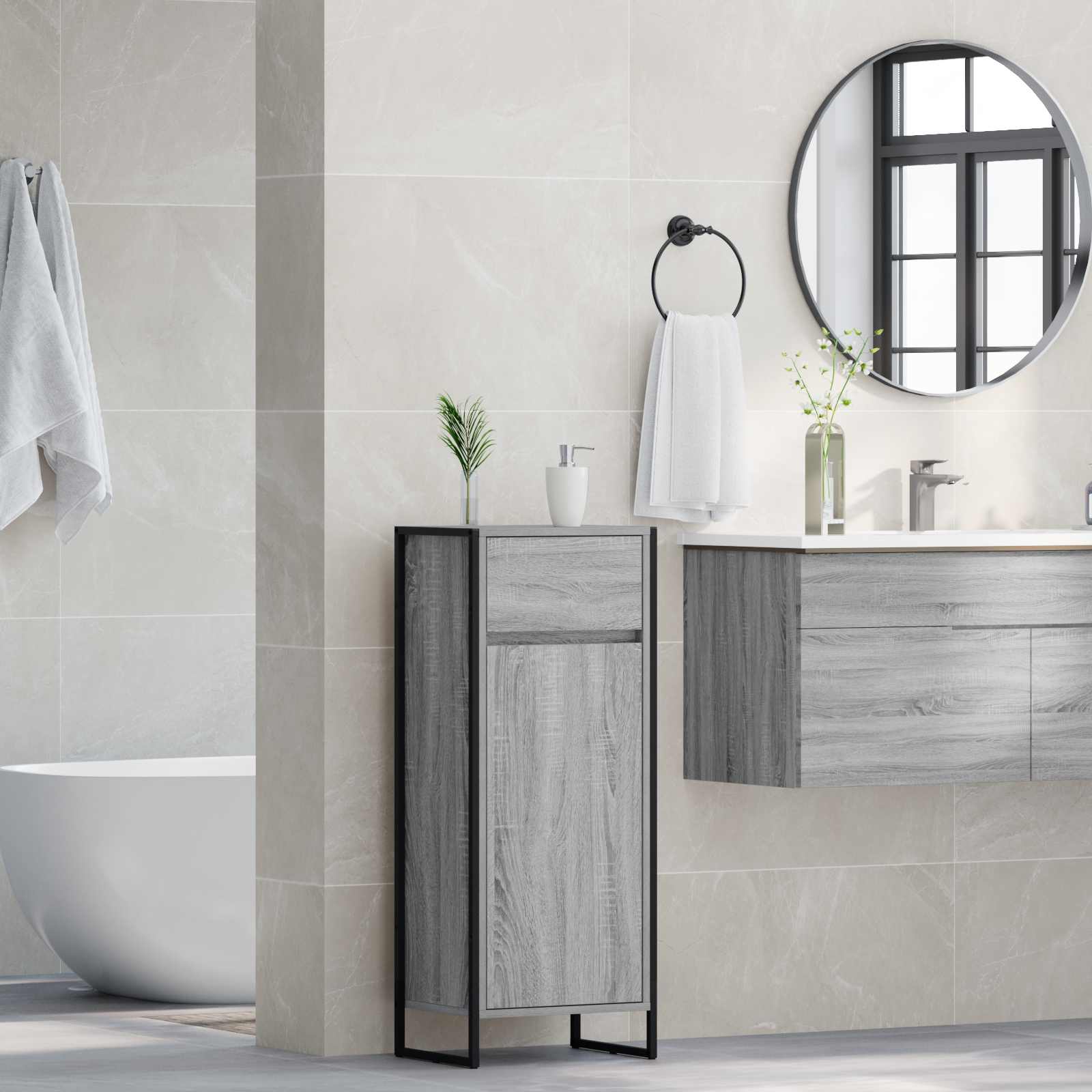 Badezimmerschrank Sonoma-Grau 40 x 30 x 100 cm Holzwerkstoff