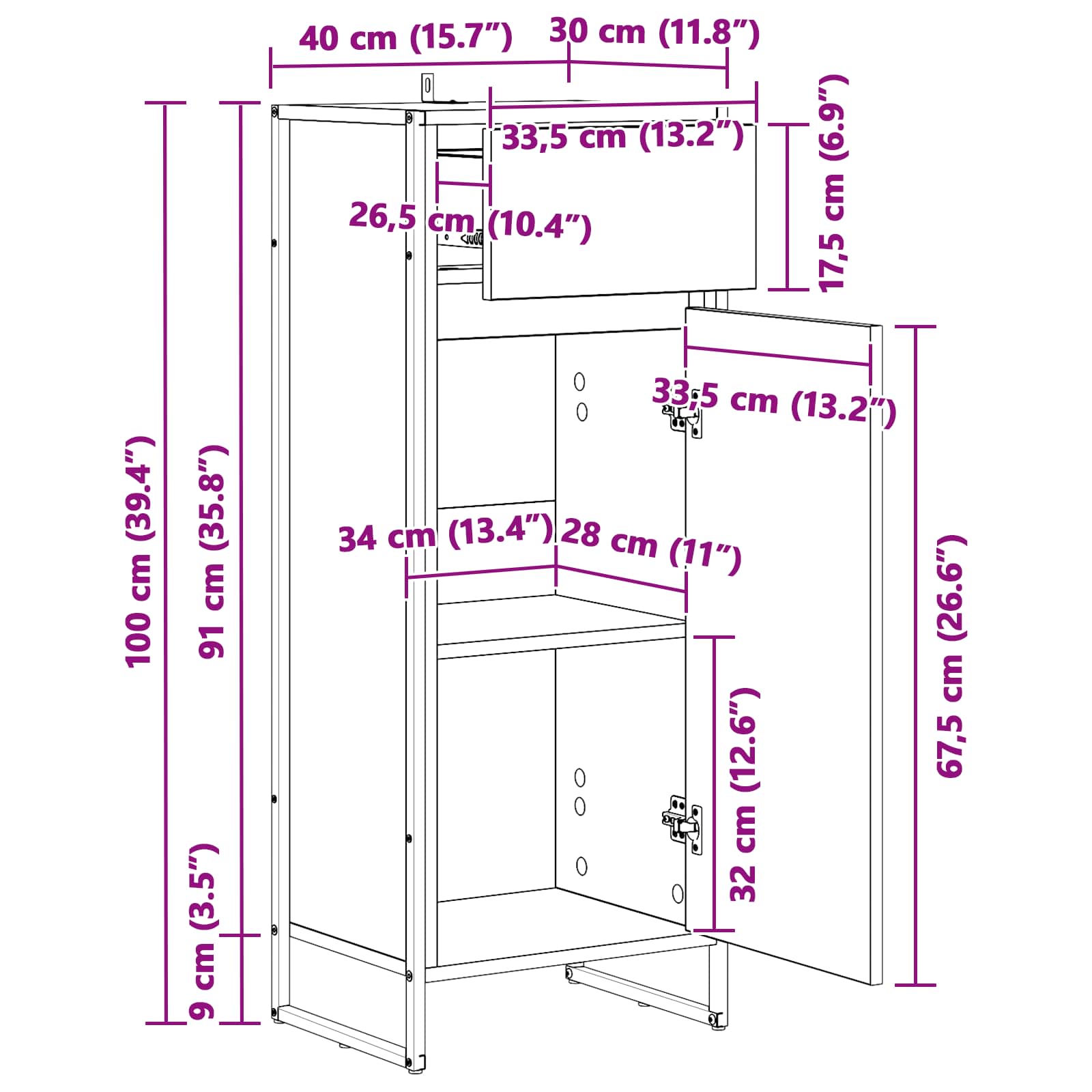 Badezimmerschrank Sonoma-Grau 40 x 30 x 100 cm Holzwerkstoff