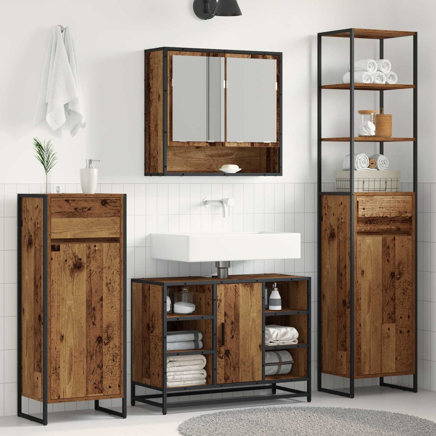 Badezimmerschrank Altholz 40 x 30 x 100 cm Holzwerkstoff