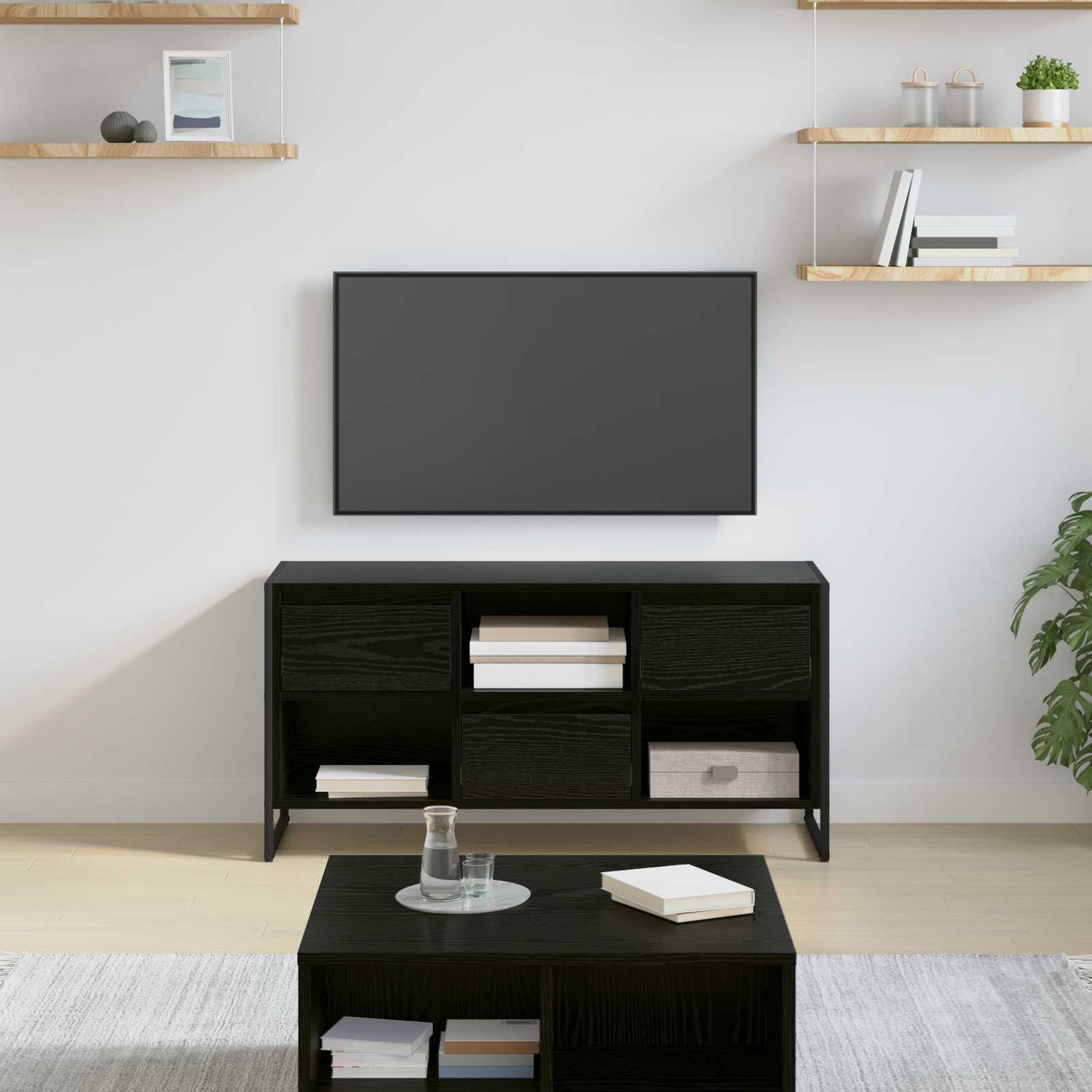 TV-Schränk 100 x 36 x 49,5 cm Schwarz Eichen-Optik