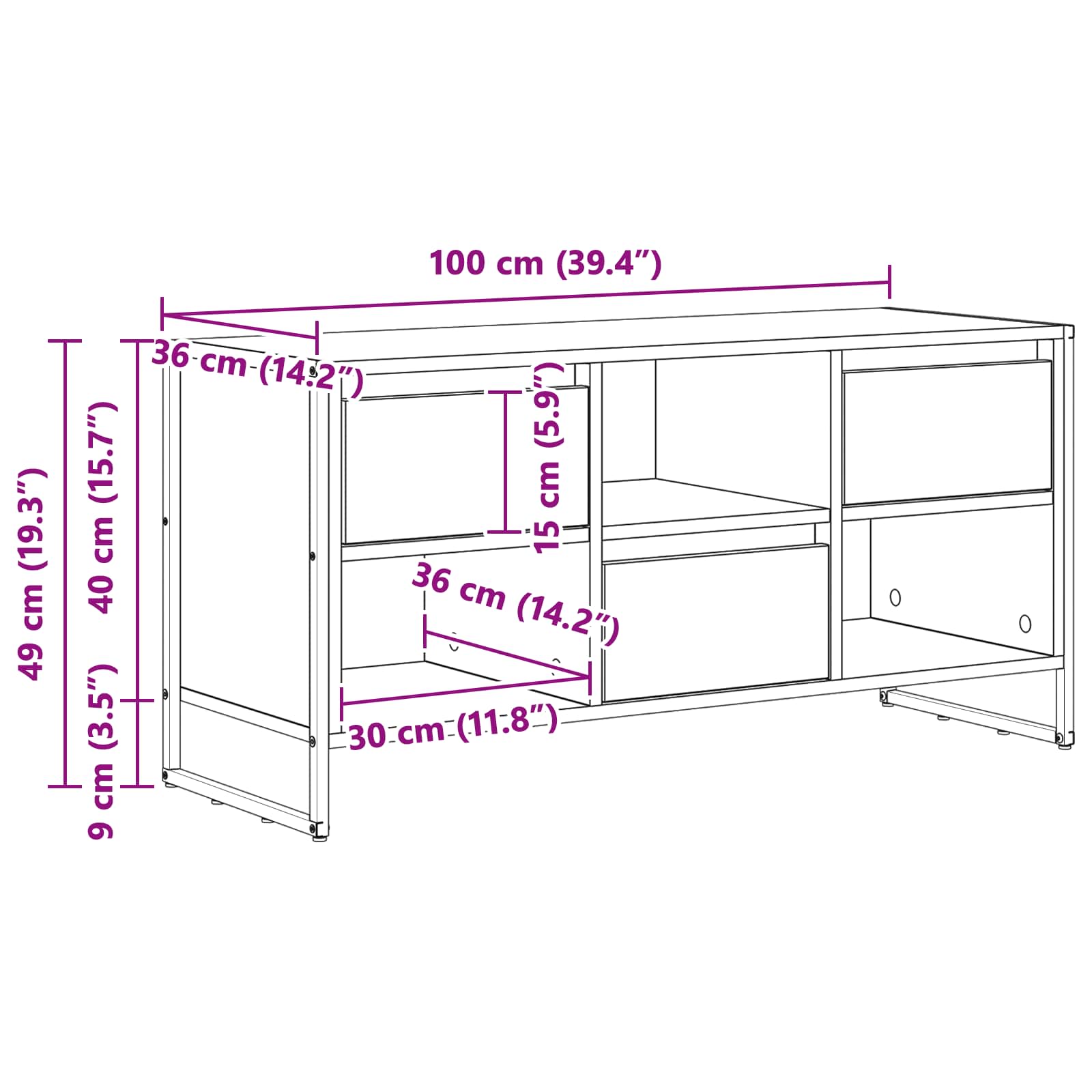 TV-Schränk 100 x 36 x 49,5 cm Graues Sonoma Holzwerkstoff