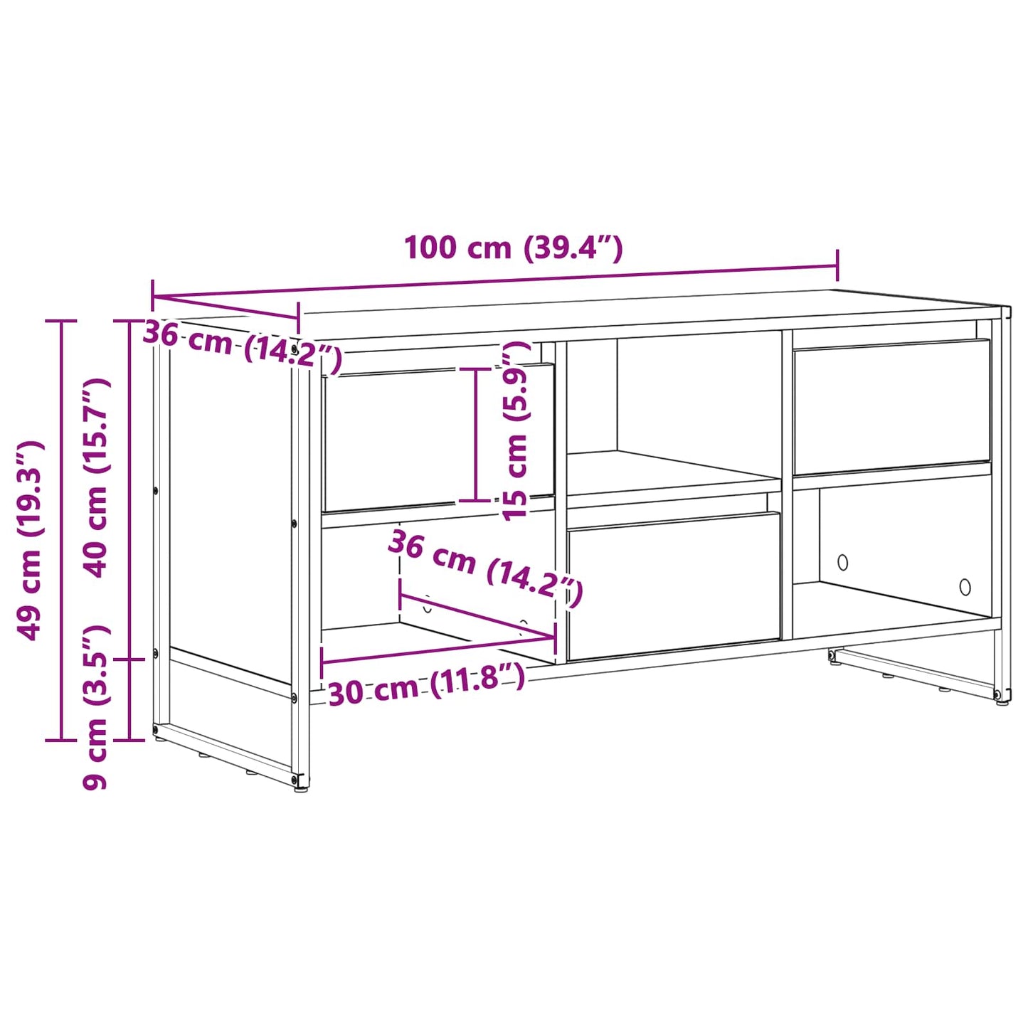 TV-Schränk 100 x 36 x 49,5 cm Altholz Holzwerkstoff