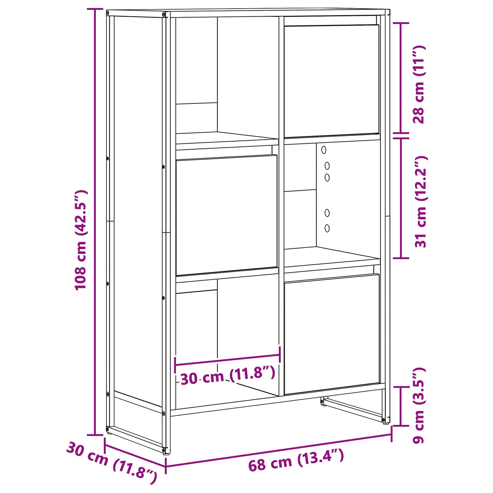 Bücherregal 68 x 30 x 108.5 cm Holzwerkstoff Graues Sonoma