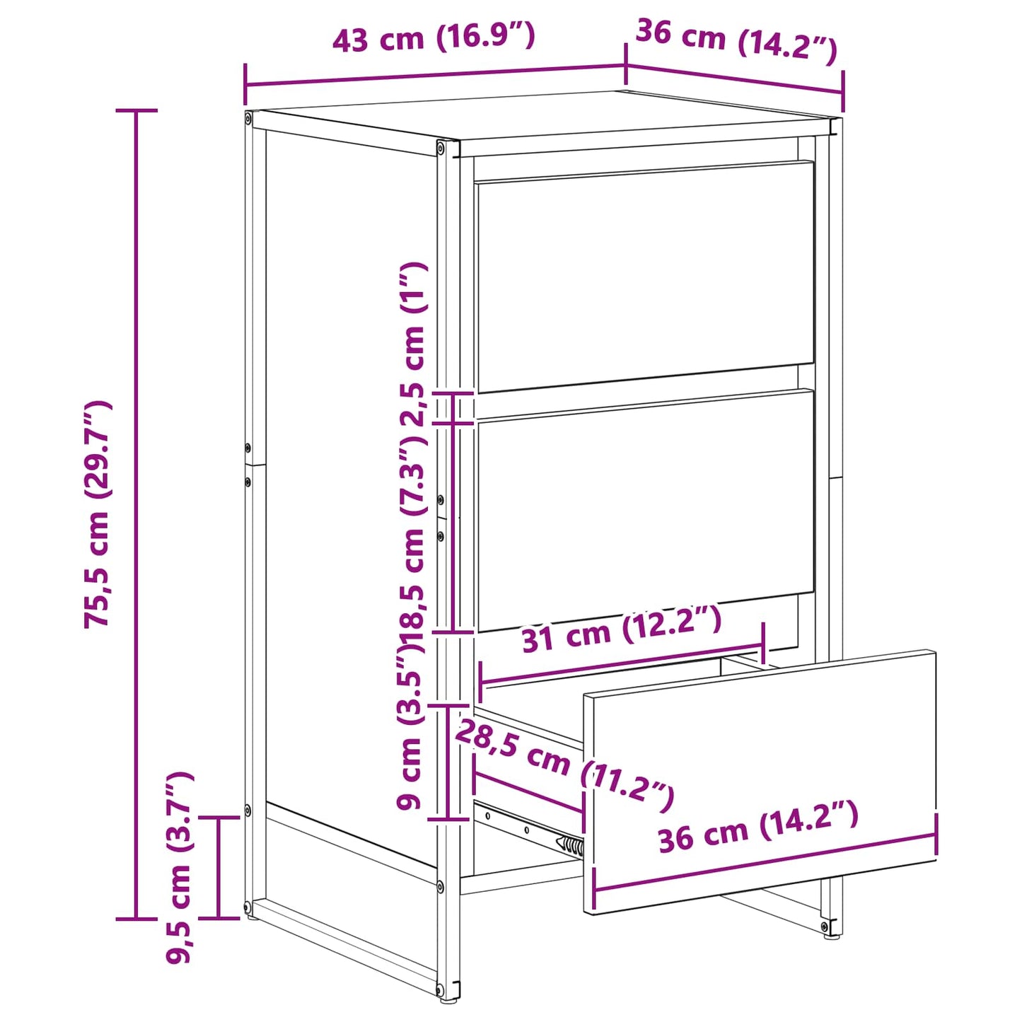 Sideboard Raucharbe 42 x 36 x 75,5 cm Holzwerkstoff