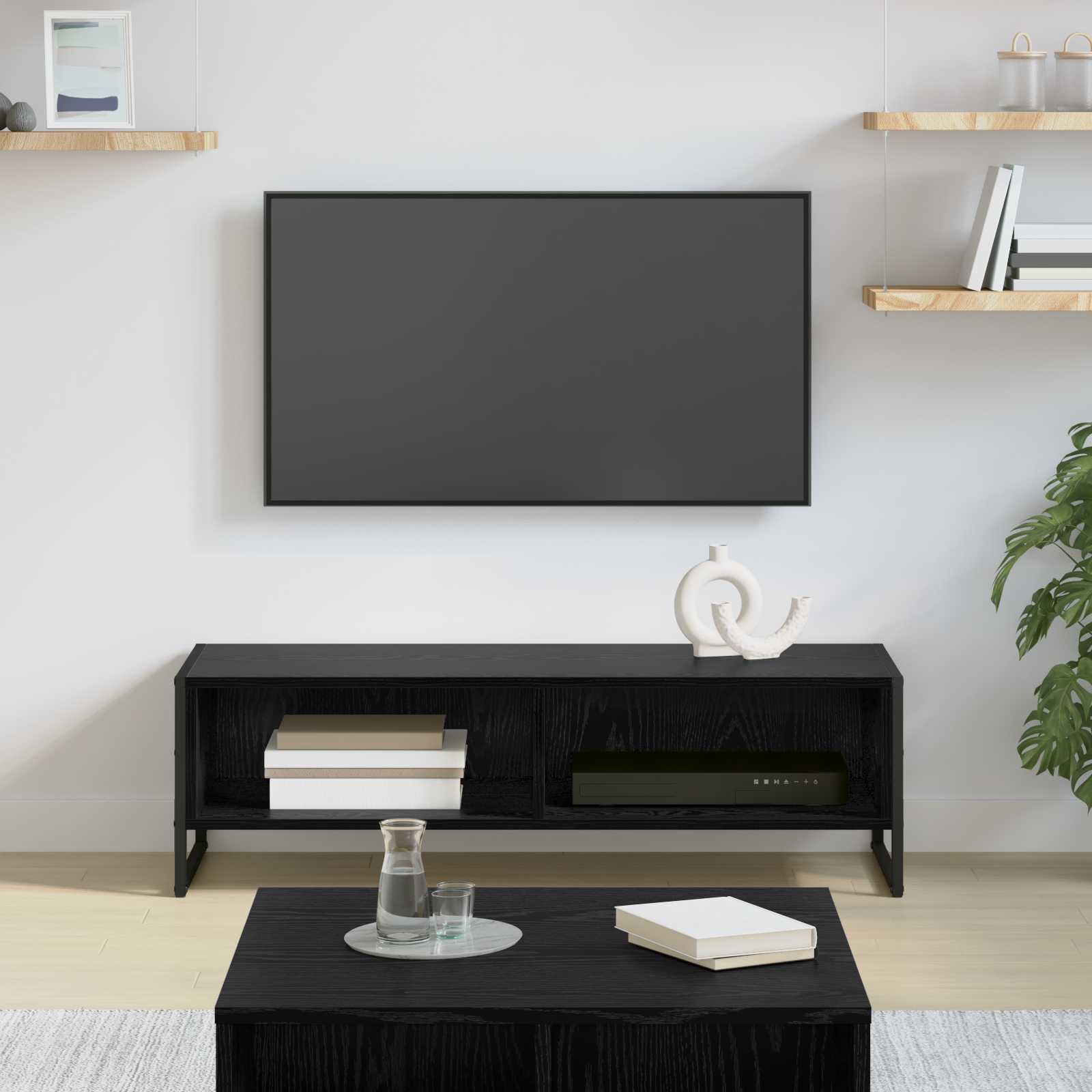 TV-Schränk 100 x 36,5 x 30,5 cm Schwarz Eichen-Optik