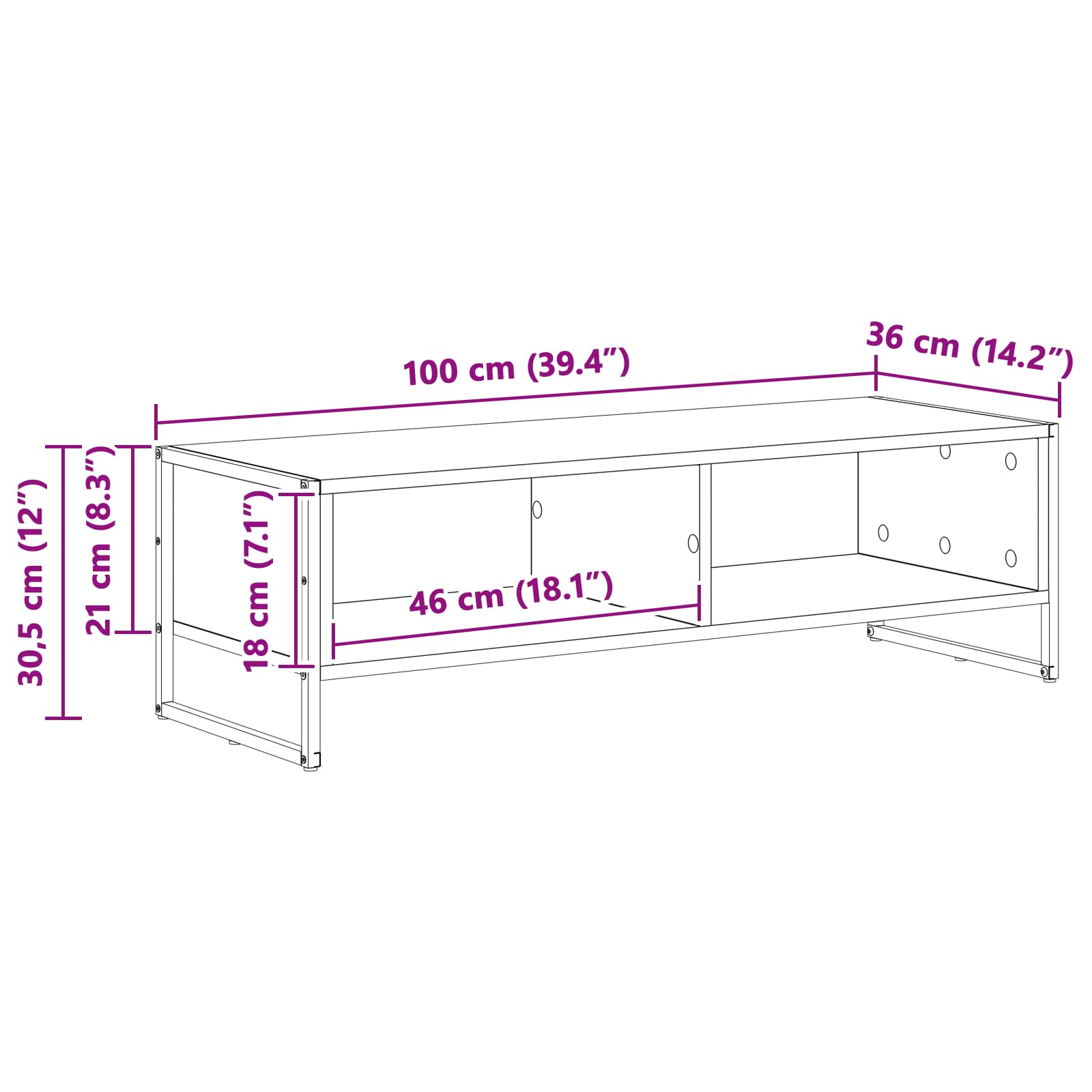 TV-Schränk 100 x 36,5 x 30,5 cm Raucharbe Holzwerkstoff