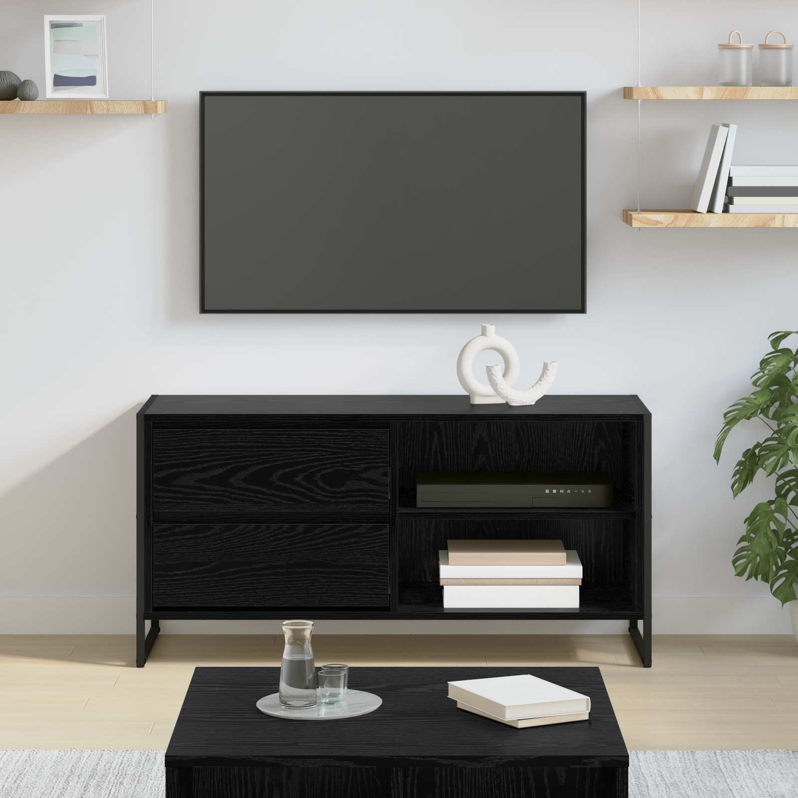 TV-Schränk 100 x 36 x 49,5 cm Schwarz Eichen-Optik