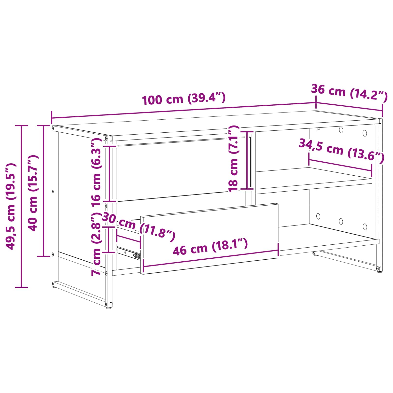 TV-Schränk 100 x 36 x 49,5 cm Raucharbe Holzwerkstoff