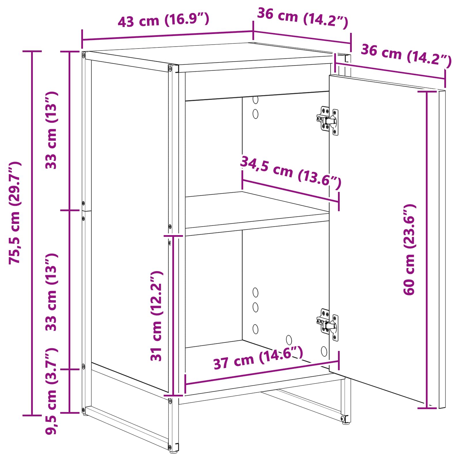 Sideboard Sonoma 43 x 36 x 75,5 cm Holzwerkstoff