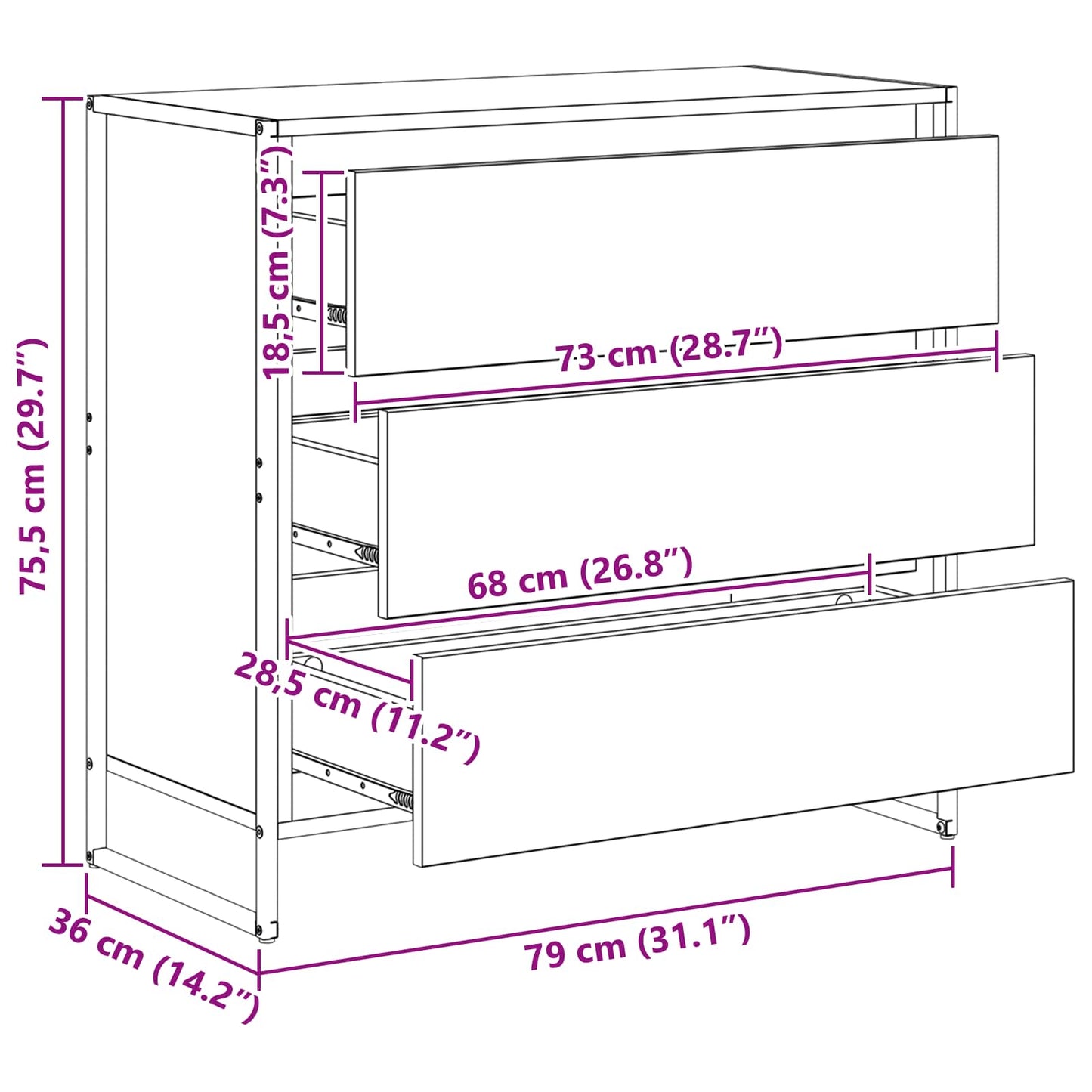 Sideboard Sonoma 79 x 36 x 75.5 cm Holzwerkstoff