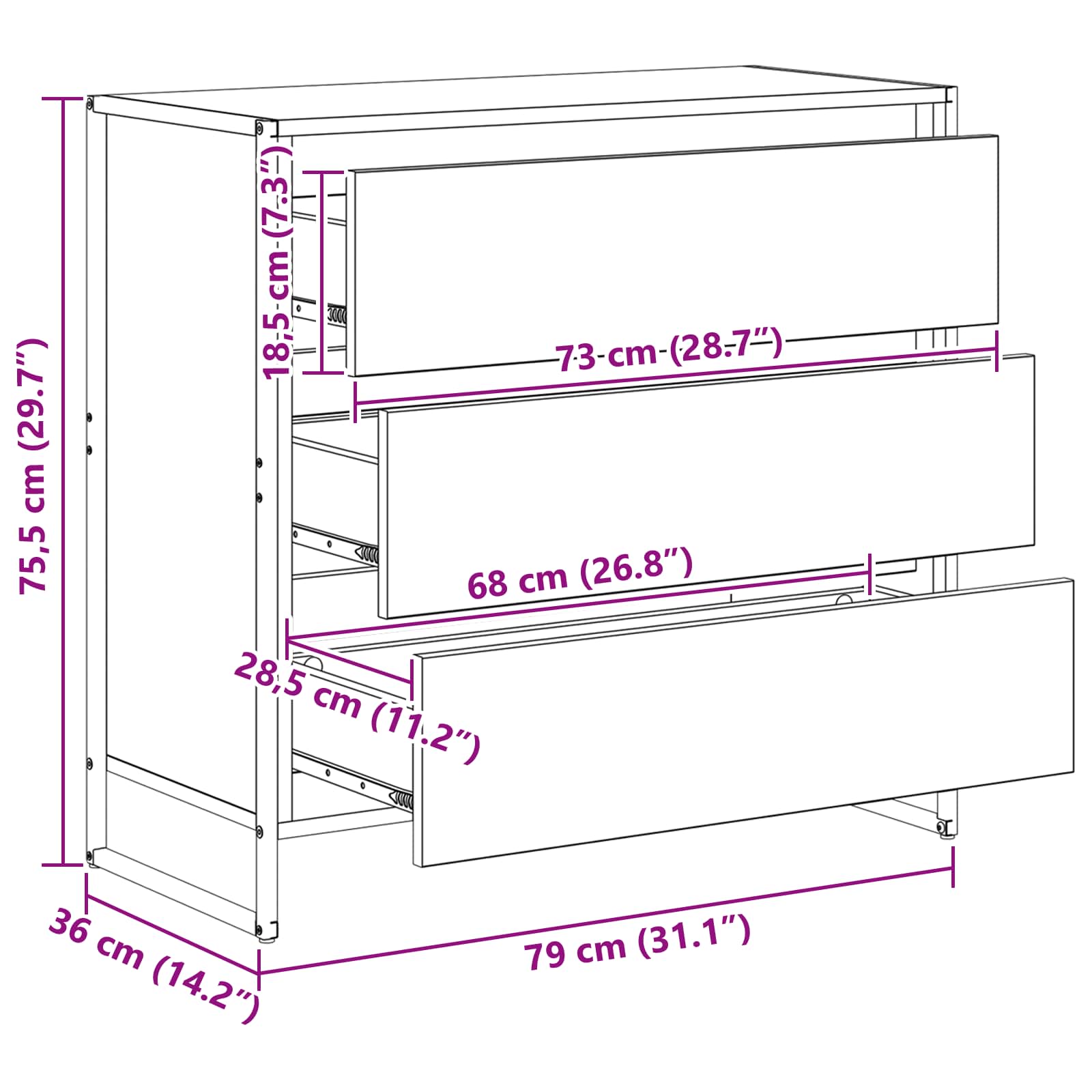 Sideboard Graues Sonoma 79 x 36 x 75.5 cm Holzwerkstoff