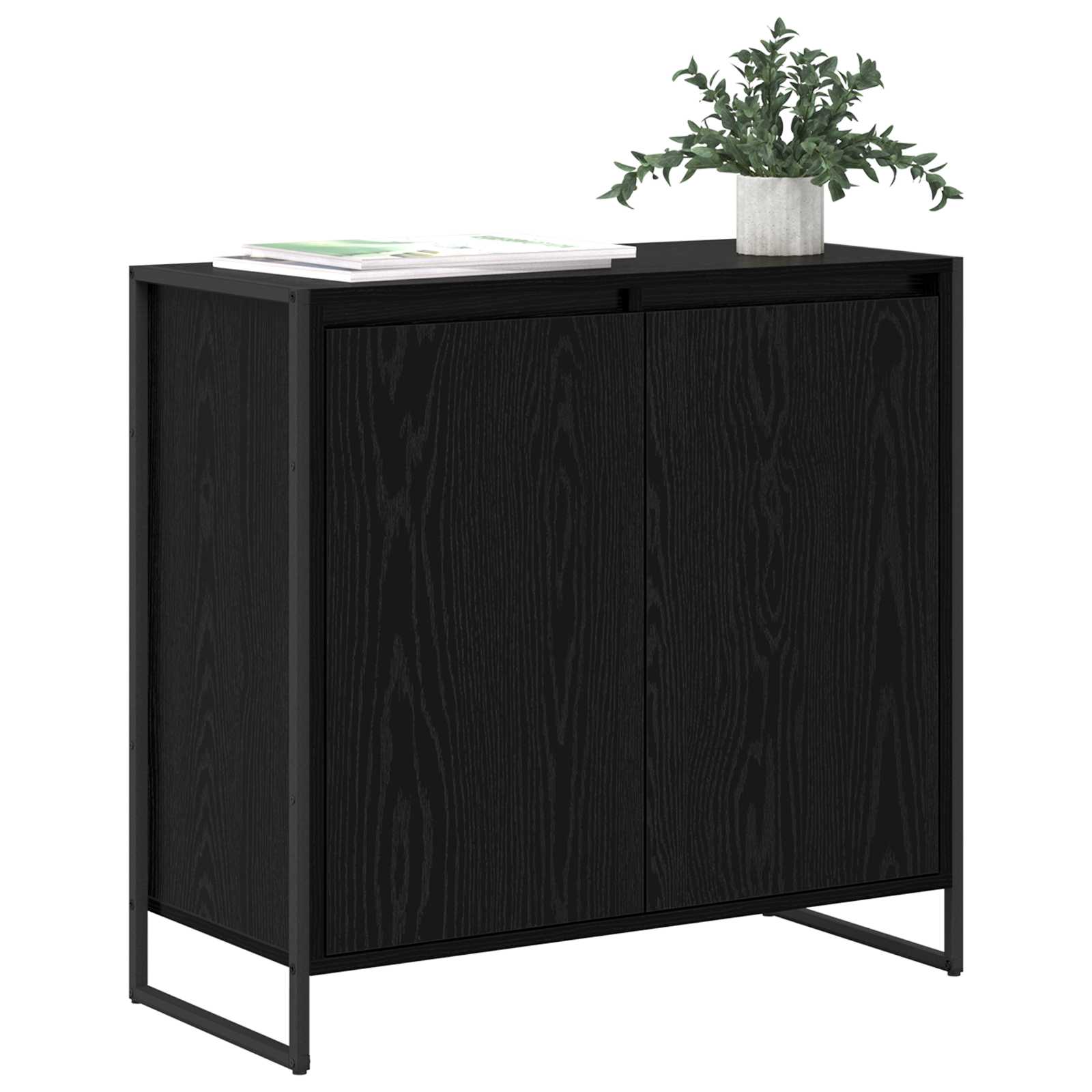 Seitenschrank Schwarz Eichen-Optik 79 x 36 x 75 cm