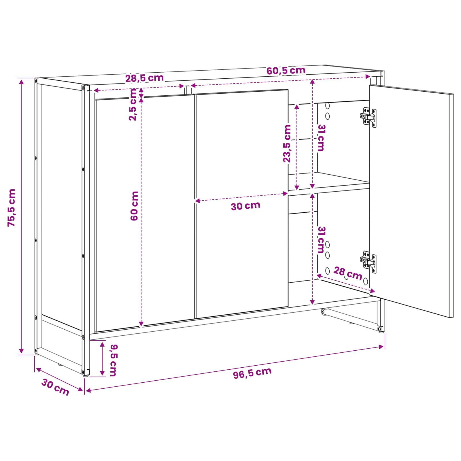 Seitenschrank Graues Sonoma 96,5 x 30 x 75 cm Holzwerkstoff