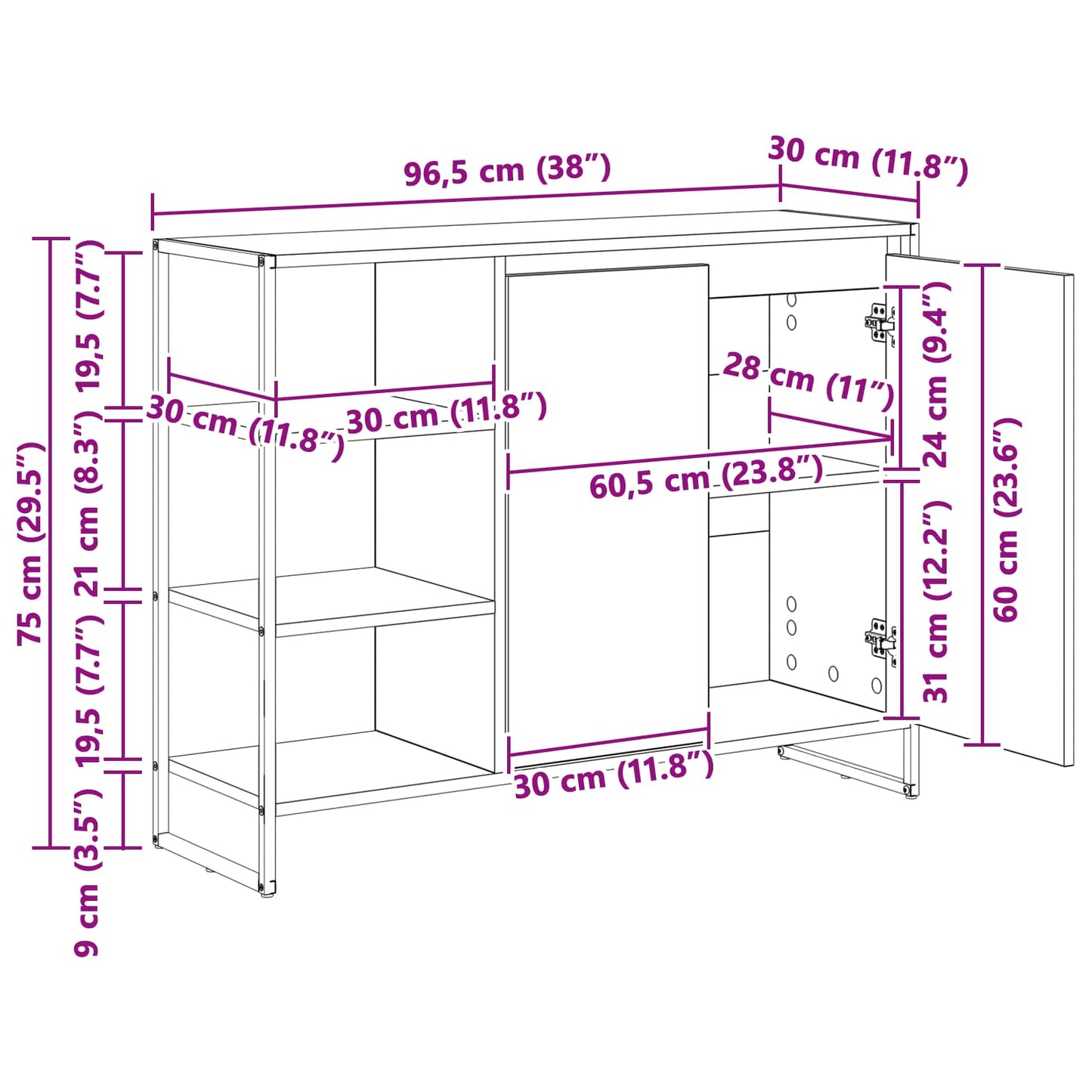 Seitenschrank Sonoma 96,5 x 30 x 75 cm Holzwerkstoff