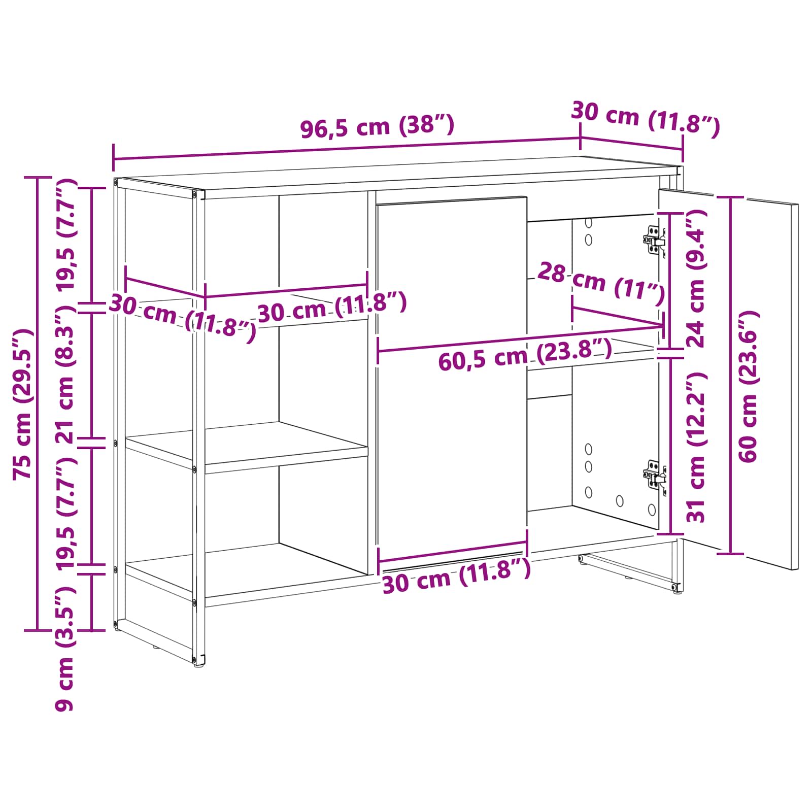 Seitenschrank Altholz 96,5 x 30 x 75 cm Holzwerkstoff