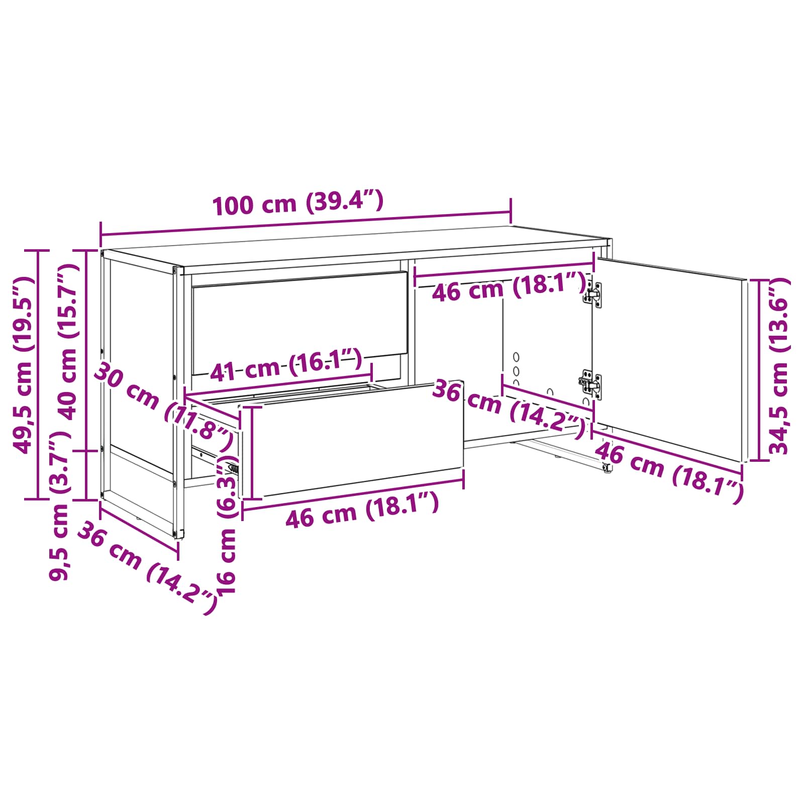 TV-Schränk 100 x 36 x 49.5 cm Sonoma Holzwerkstoff