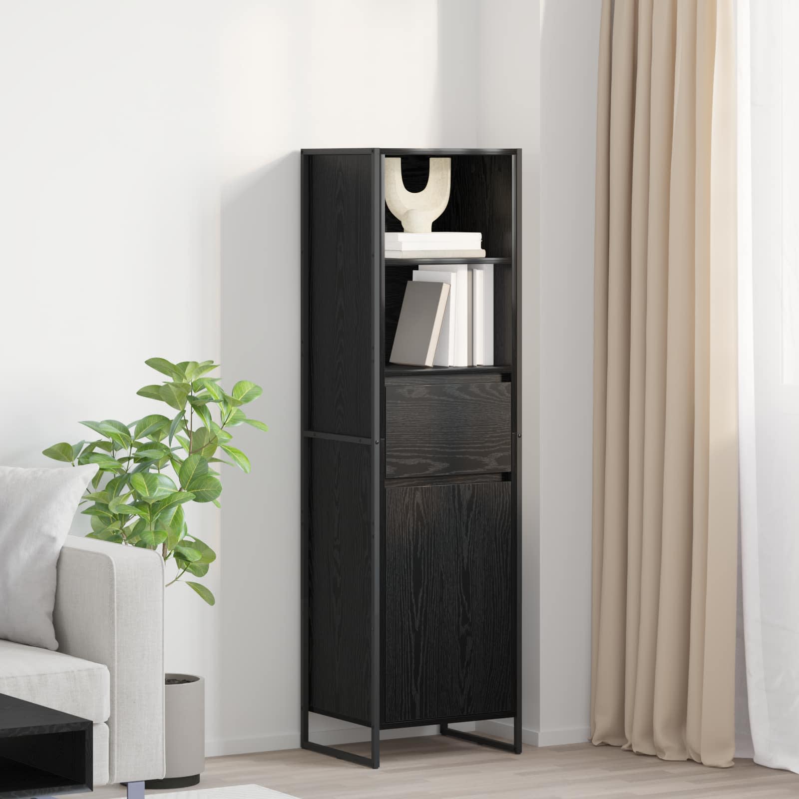 Bücherregal Schwarz Eichen-Optik 43 x 36 x 150,5 cm