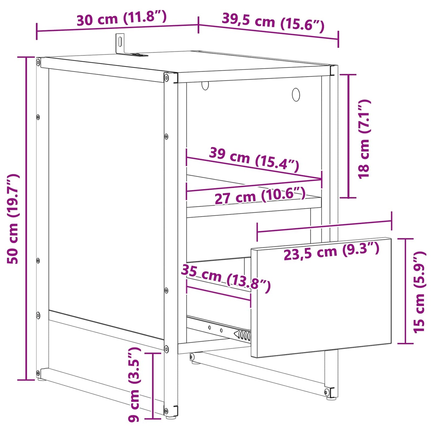 Nachttisch Sonoma 39,5 x 30 x 50 cm Holzwerkstoff
