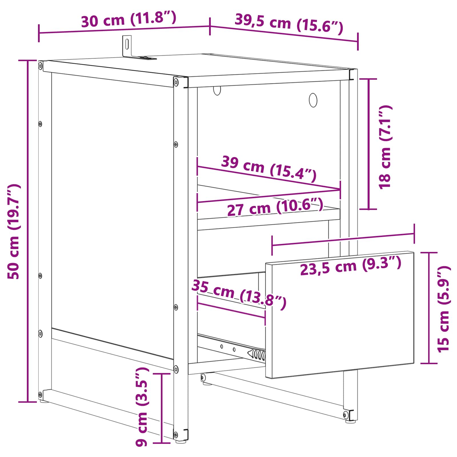 Nachttisch 2 stk. Sonoma 39,5 x 30 x 50 cm Holzwerkstoff