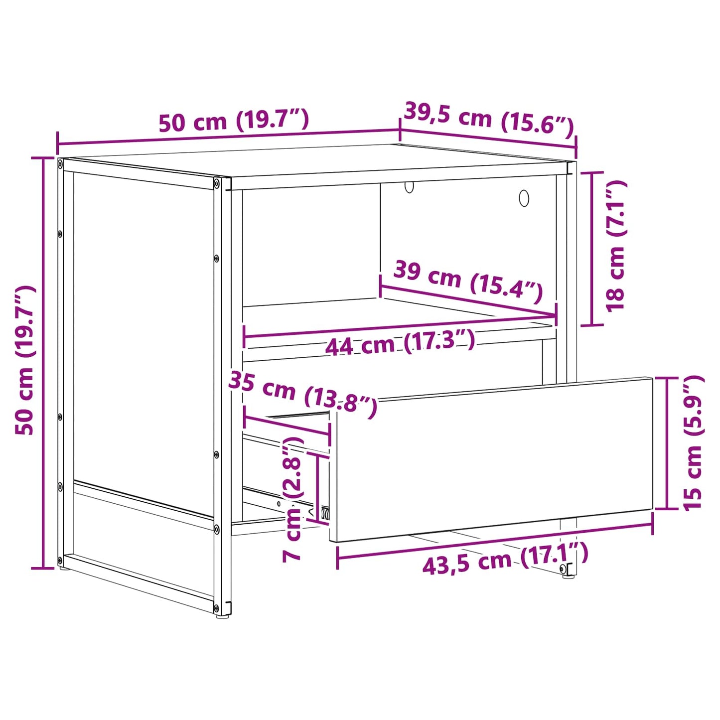 Nachttisch 2 Stk. Schwarz Eichen-Optik 50 x 39,5 x 50 cm