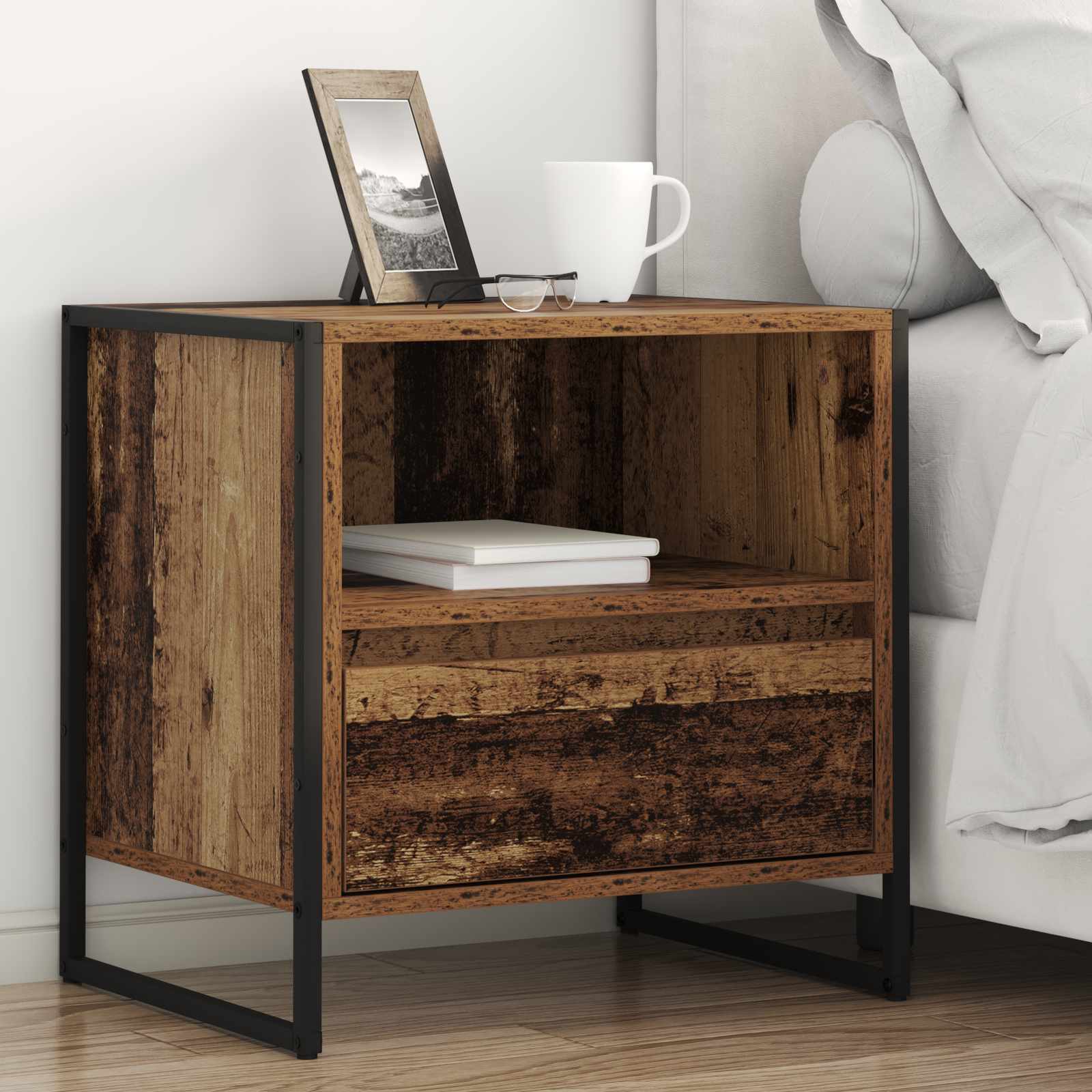 Nachttisch 2 Stk. Altholz 50 x 39,5 x 50 cm Holzwerkstoff