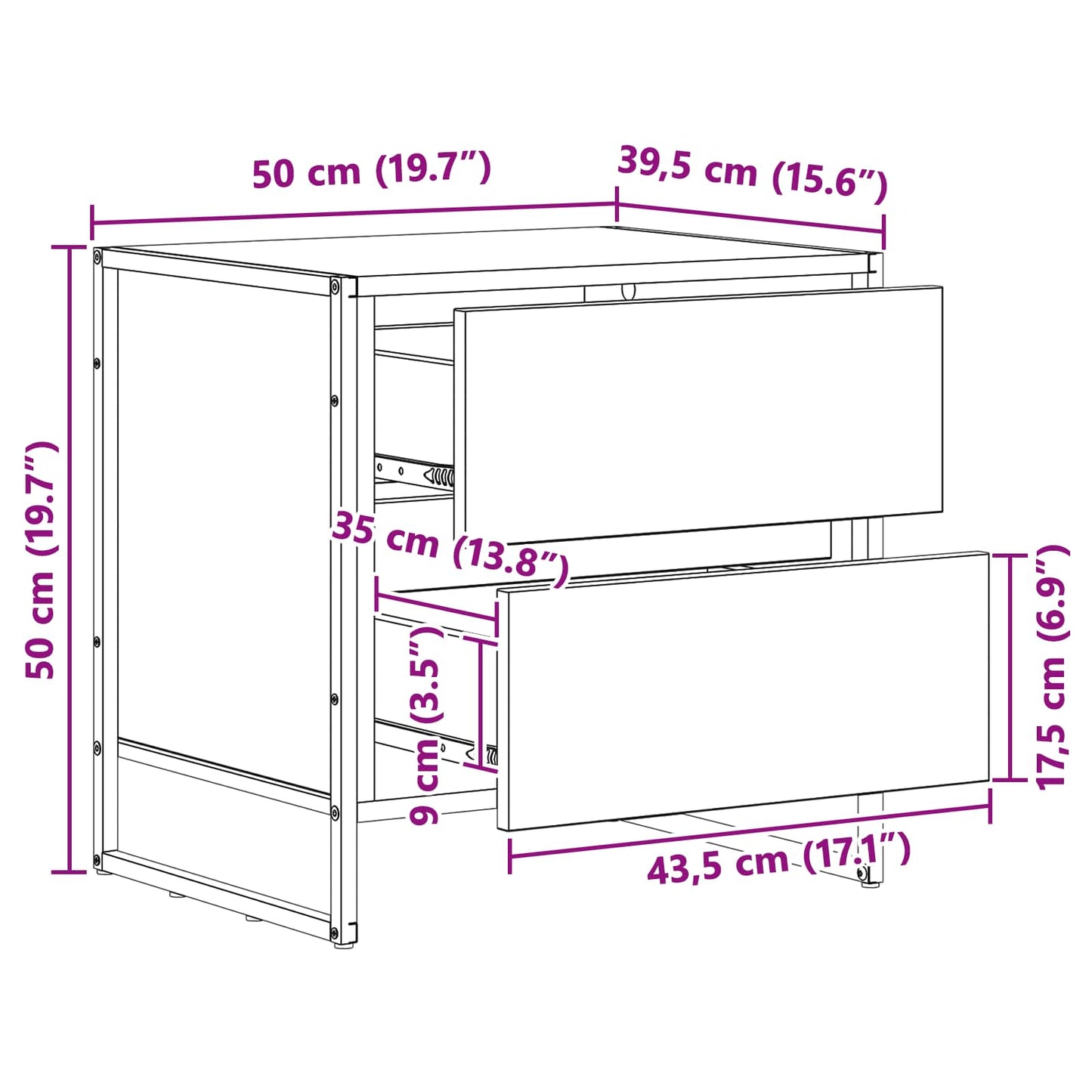 Nachttisch 2 stk. Graues Sonoma 50 x 39,5 x 50 cm Holzwerkstoff