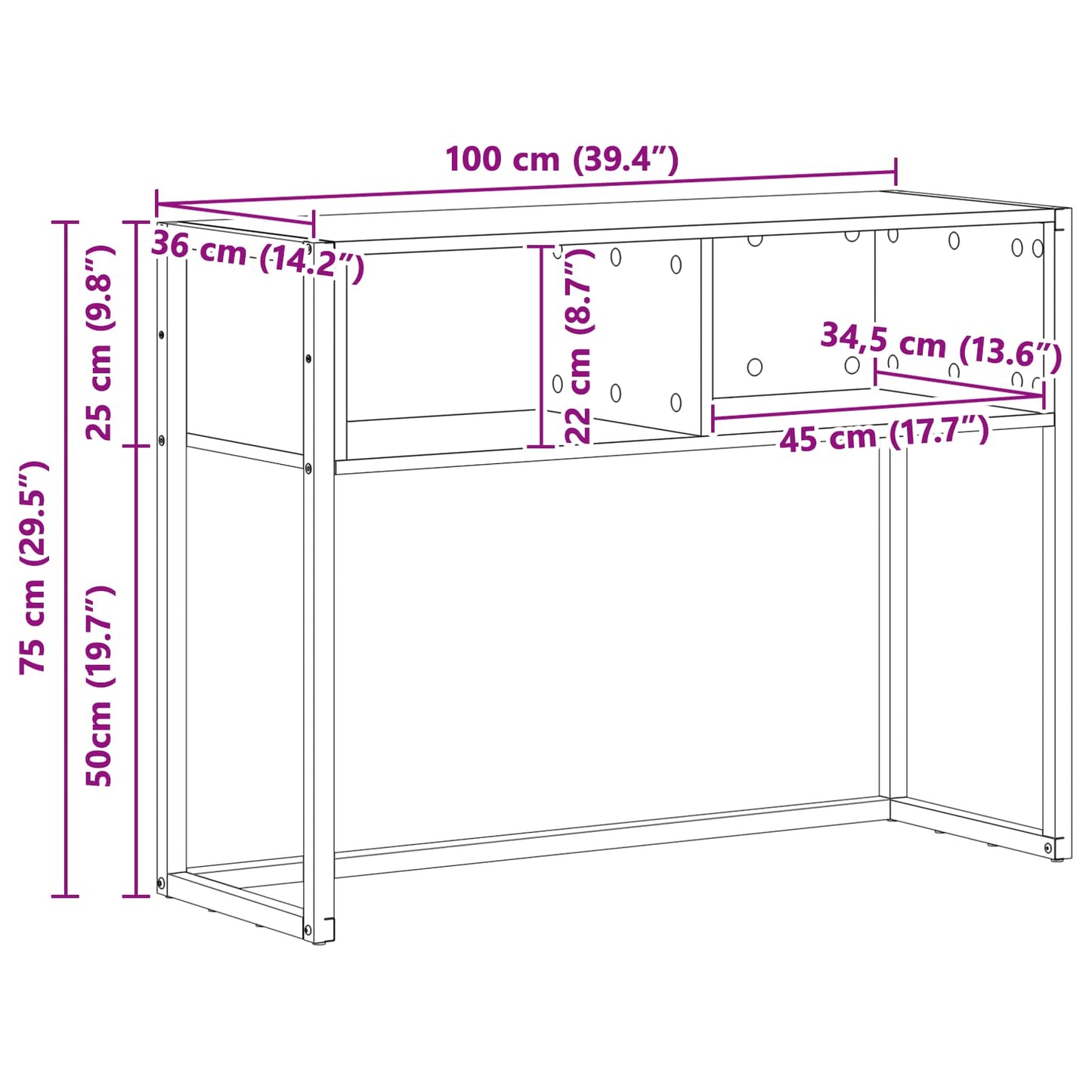 Beistelltisch Graues Sonoma 100 x 36 x 75 cm Holzwerkstoff