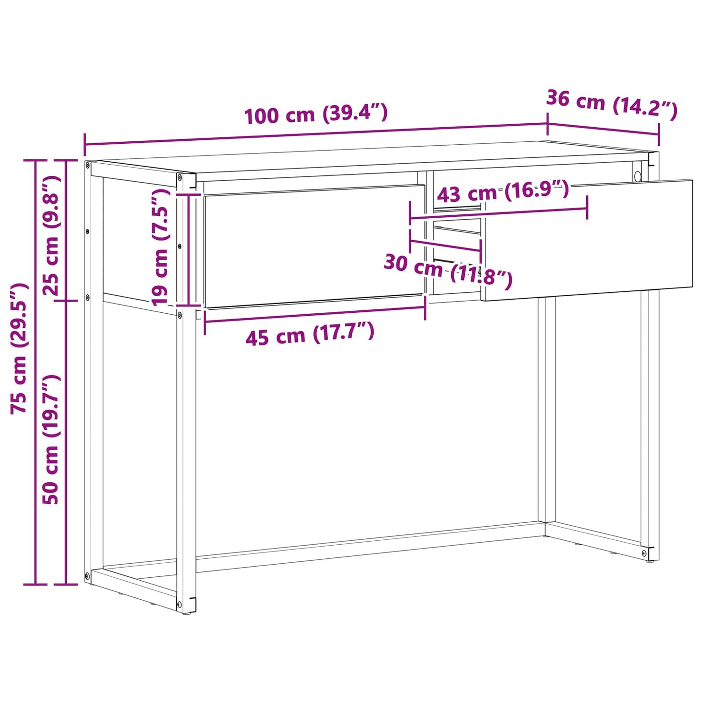 Beistelltisch Sonoma 100 x 36 x 75 cm Holzwerkstoff