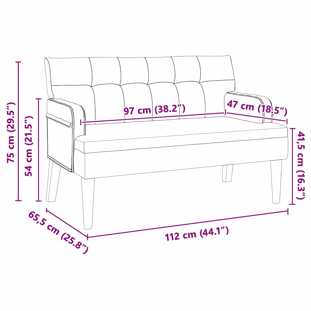 Chesterfield Bench Dunkelgrau 112 x 65,5 x 75 cm Samt