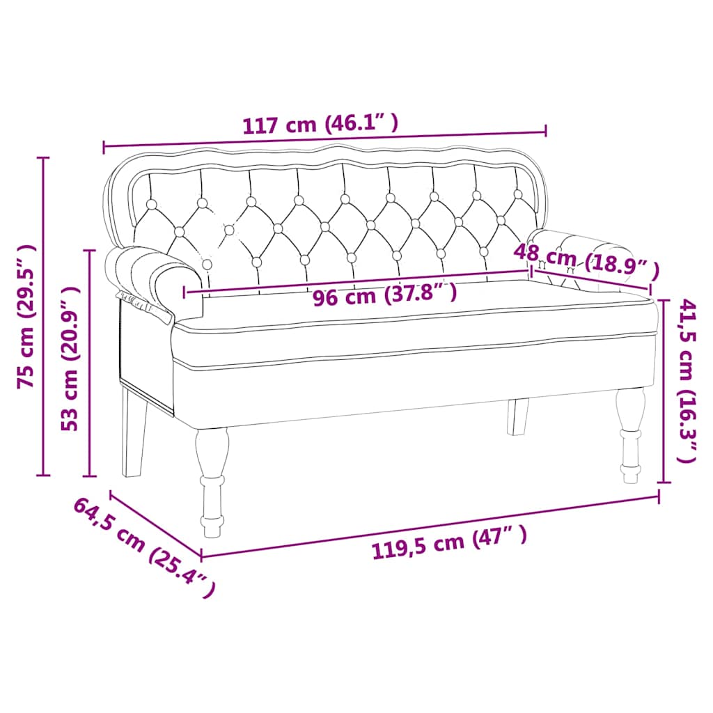 Chesterfield Bench Schwarz 119,5 x 64,5 x 75 cm Kunstleder