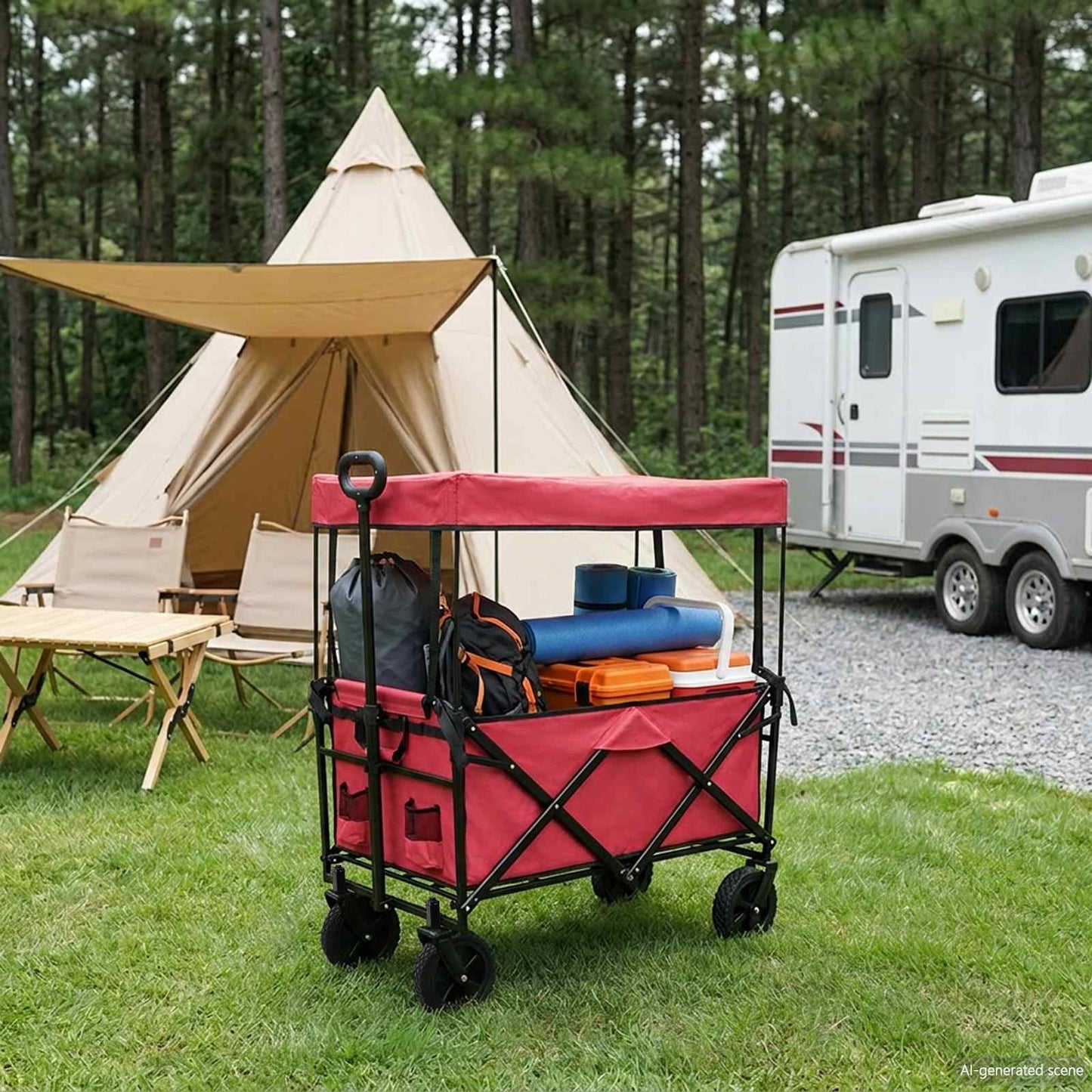 Faltbarer Einkaufswagen mit Bremsen Rot 105 x 56,5 x 116 cm