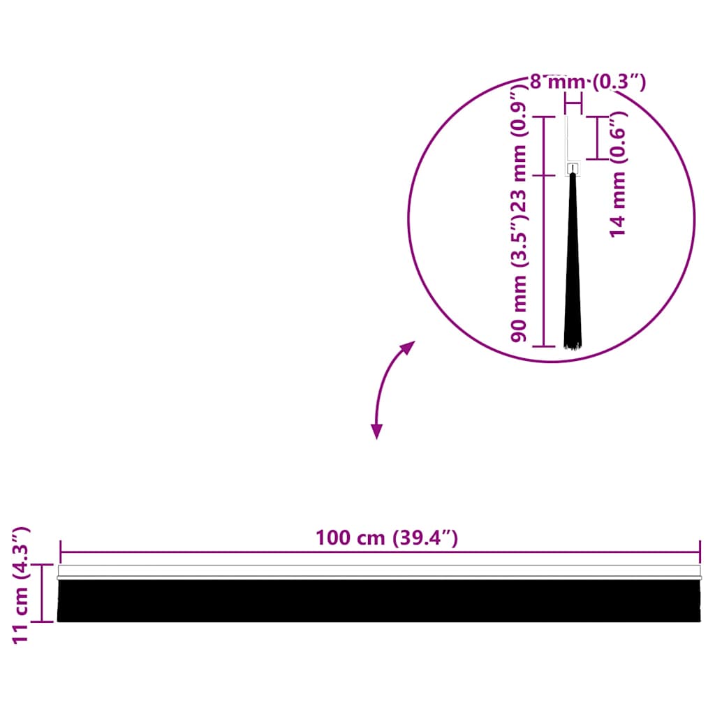 Self-adhesive Door Brush Seals 6 stk. 100 cm Aluminiumlegierung