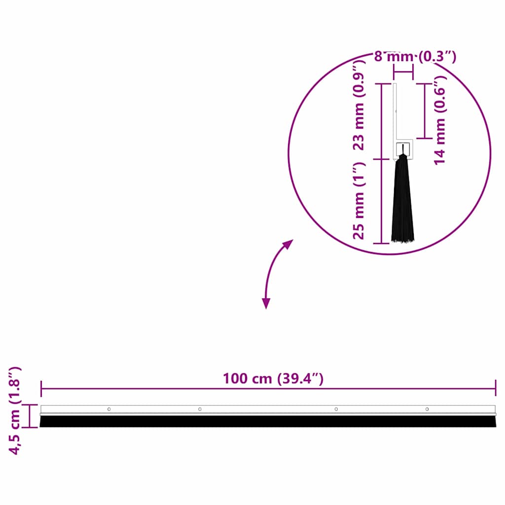 Aufsteck Türbürstendichtungen 2 Stk. 100 cm Aluminiumlegierung