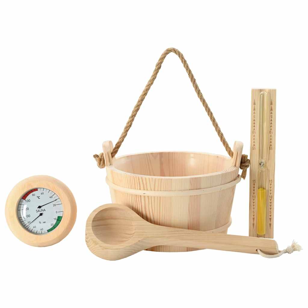 Sauna Zubehör Set 4 Stk. Braun Massives Kiefernholz und Hanf