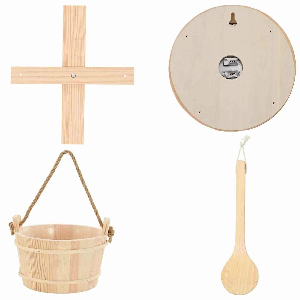 Sauna Zubehör Set 4 Stk. Braun Massives Kiefernholz und Hanf