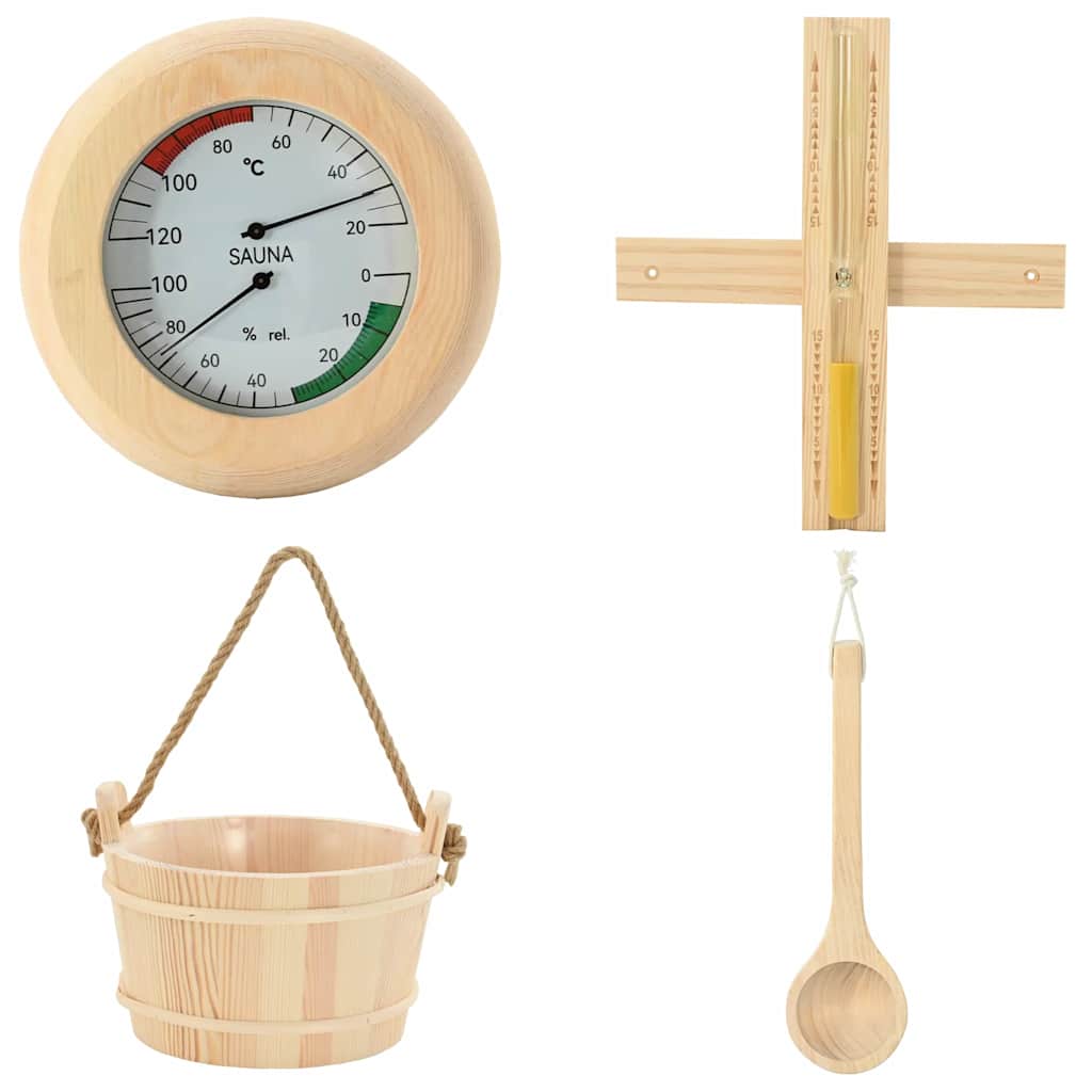 Sauna Zubehör Set 4 Stk. Braun Massives Kiefernholz und Hanf