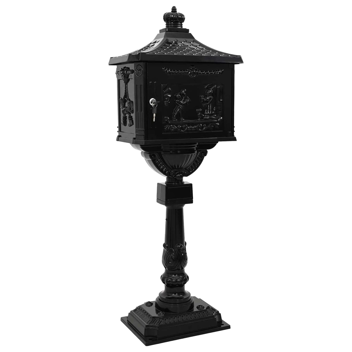 Stehender Briefkasten mit Speicher Schwarz 42,5 x 29,5 x 117 cm