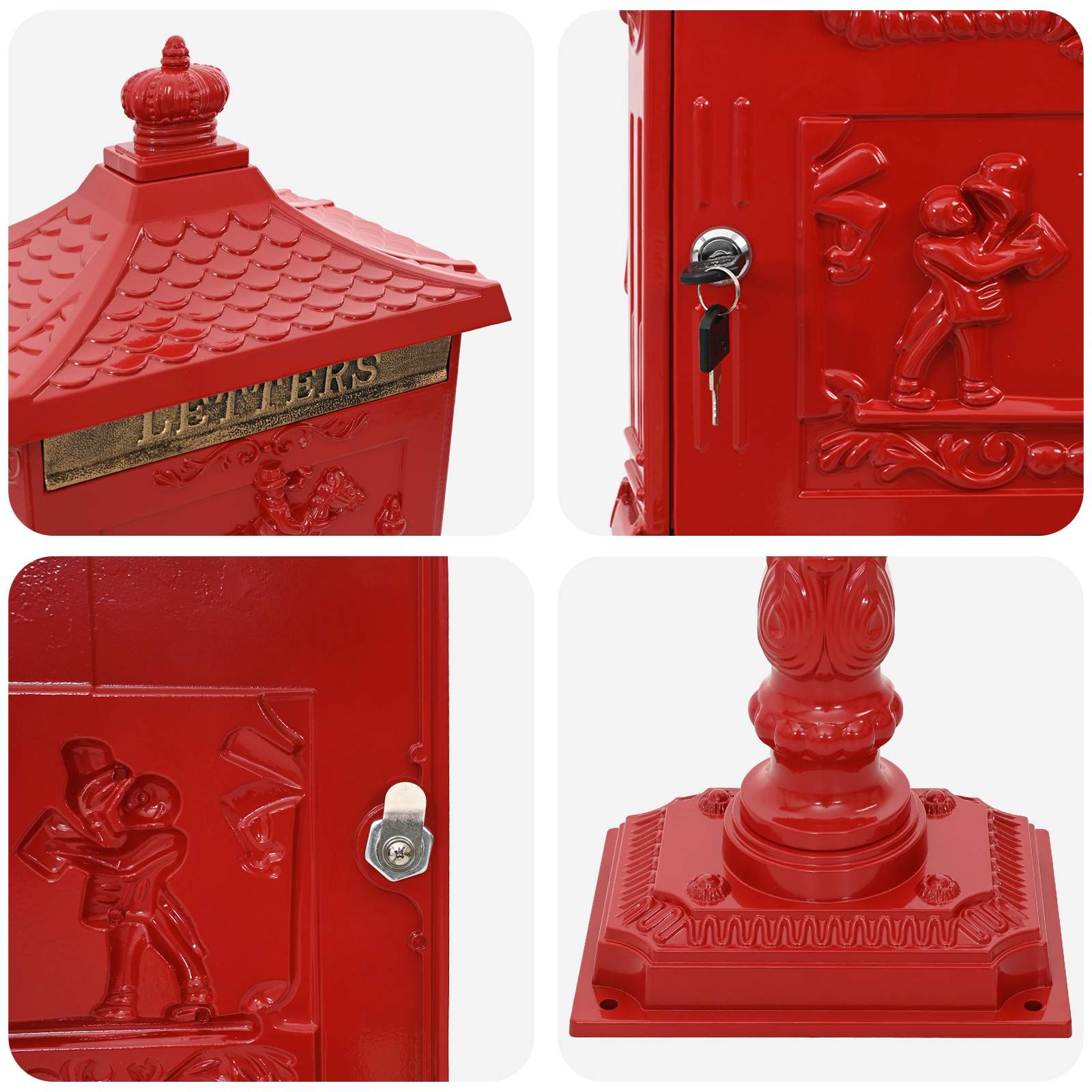 Stehender Briefkasten Rot 42,5 x 29,5 x 117 cm Gussaluminium
