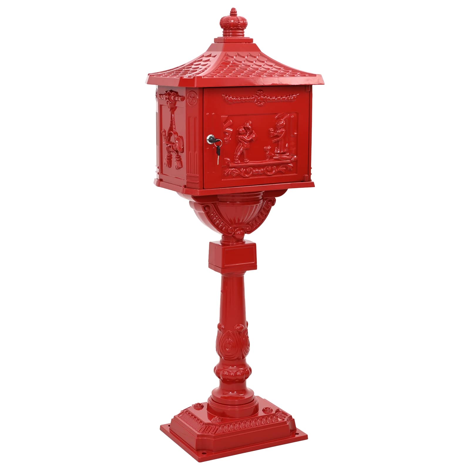 Stehender Briefkasten Rot 42,5 x 29,5 x 117 cm Gussaluminium