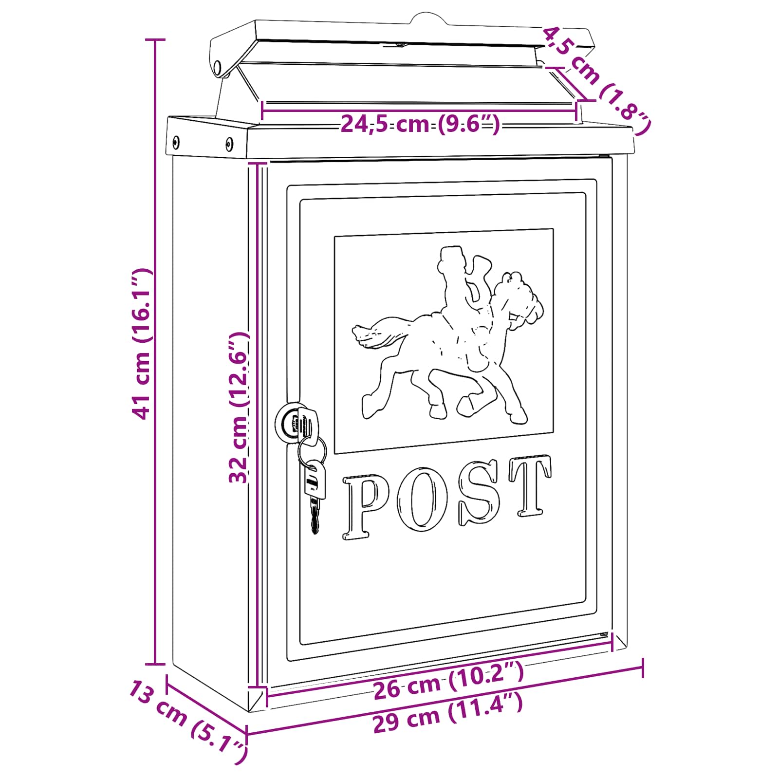 Wandmontierter Briefkasten Grün 29 x 13 x 41 cm Gussaluminium
