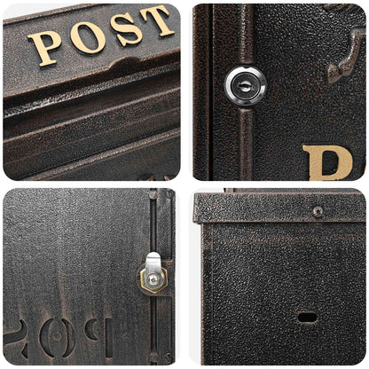 Wandmontierter Briefkasten Bronze 29 x 13 x 41 cm Gussaluminium