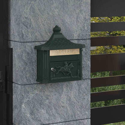 Wandmontierter Briefkasten Grün 40,5 x 16 x 45 cm Gussaluminium