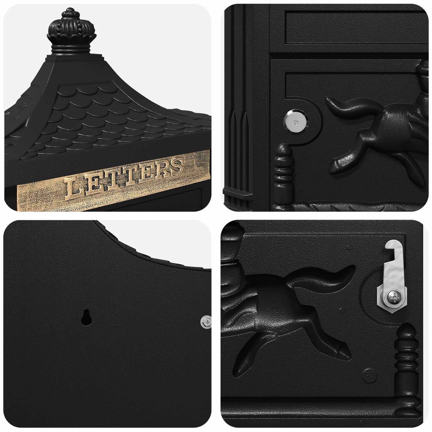 Wandmontierter Briefkasten mit Tür Schwarz 40,5 x 16 x 45 cm