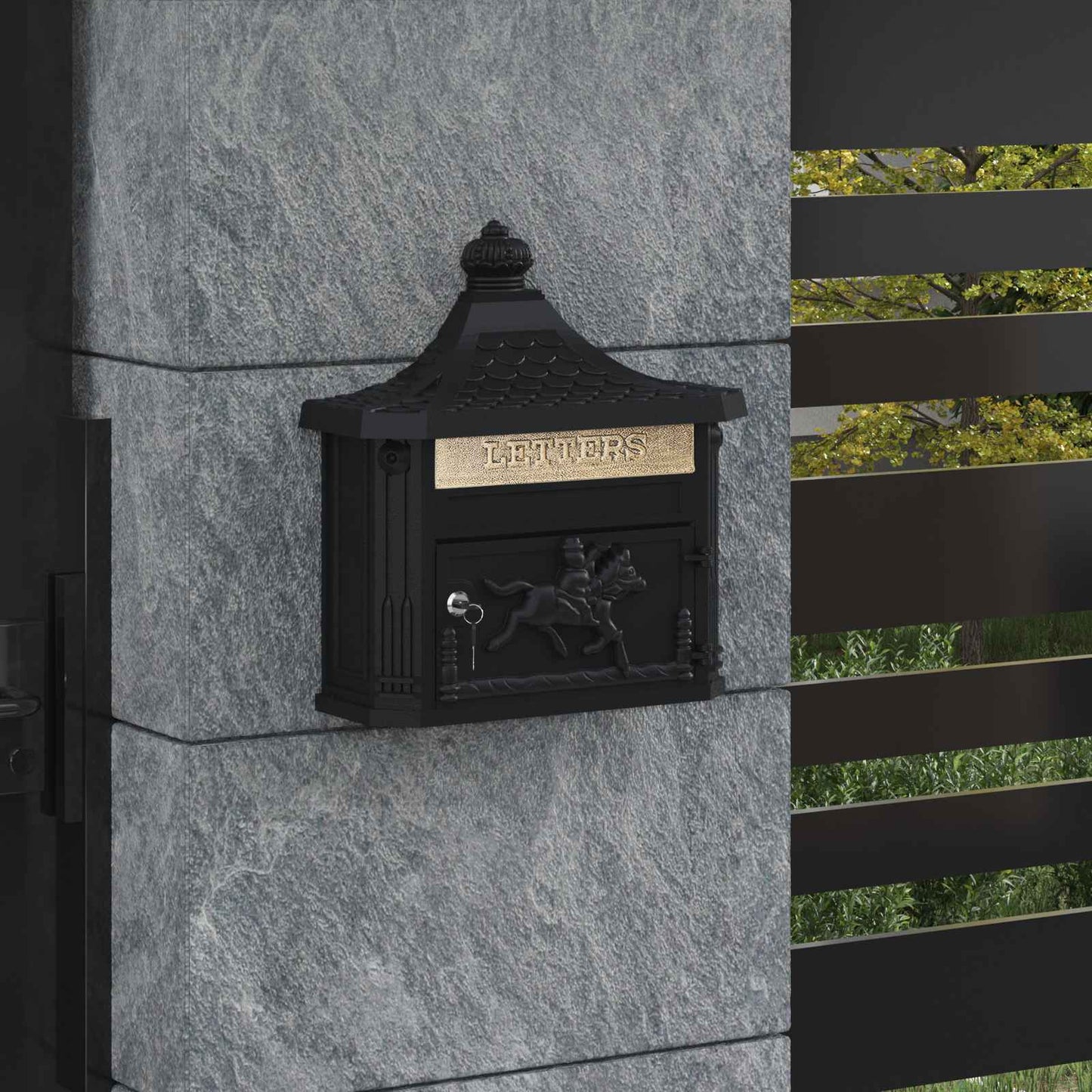 Wandmontierter Briefkasten mit Tür Schwarz 40,5 x 16 x 45 cm