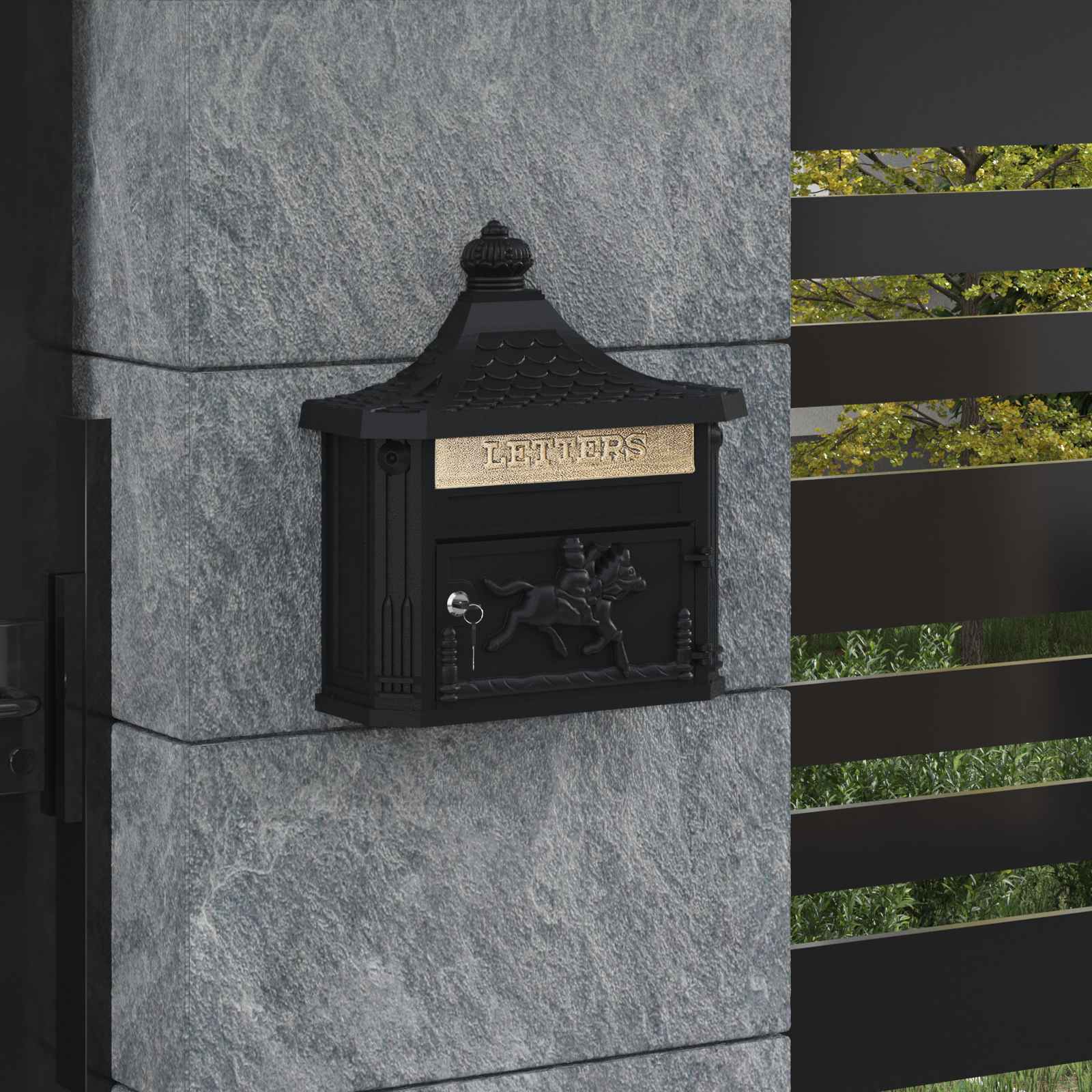 Wandmontierter Briefkasten mit Tür Schwarz 40,5 x 16 x 45 cm