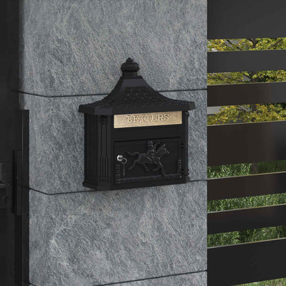 Wandmontierter Briefkasten mit Tür Schwarz 40,5 x 16 x 45 cm